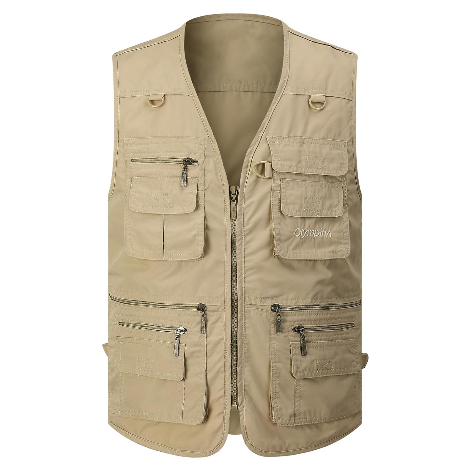 Chaleco de Pesca Gihuo para Hombre Caqui Ligero con Bolsillos