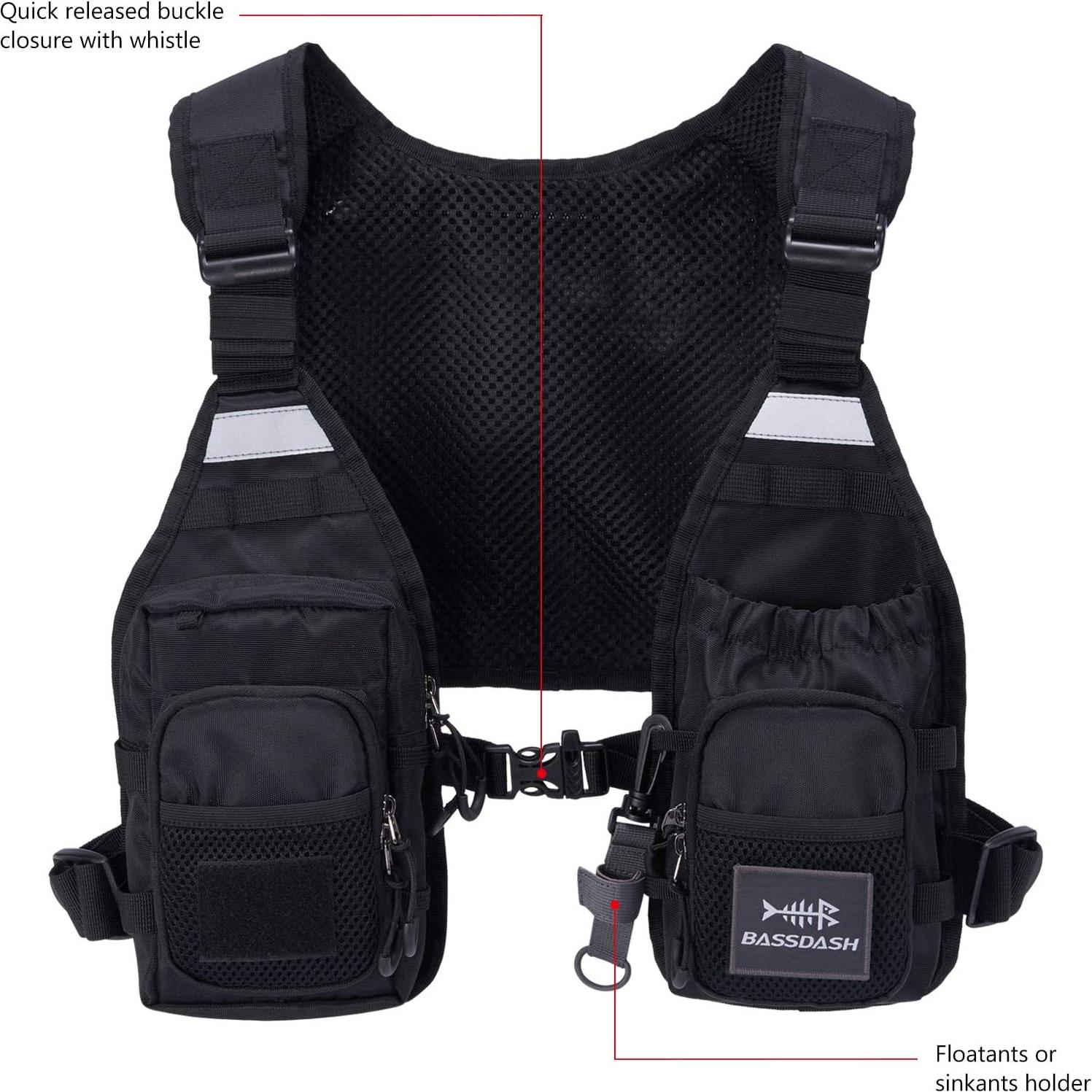 Chaleco de Pesca BASSDASH FV08 Ultra Ligero Unisex con 10 Bolsillos