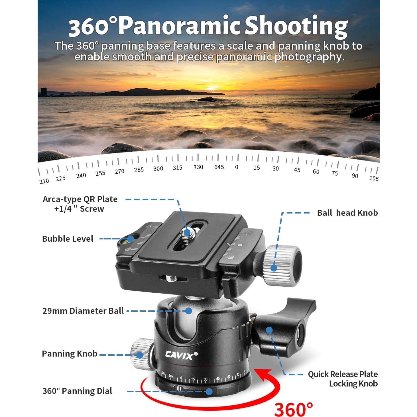Cabeza de Trípode CAVIX H-29S con Placa Rápida 10kg