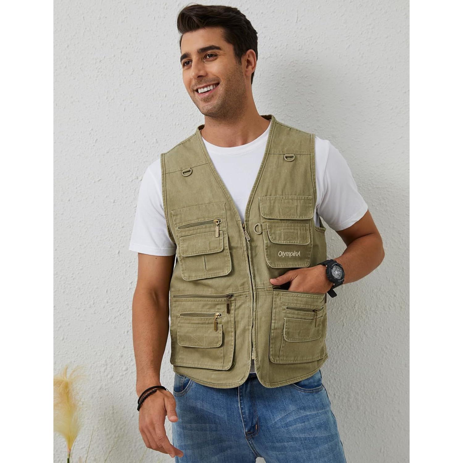 Chaleco de Pesca Gihuo para Hombres con 16 Bolsillos Beige