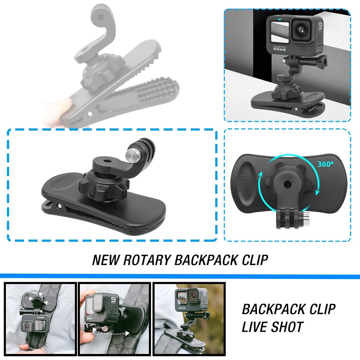 Kit de Accesorios para Insta360 y GoPro - Montura Cabeza, Pecho, Clip