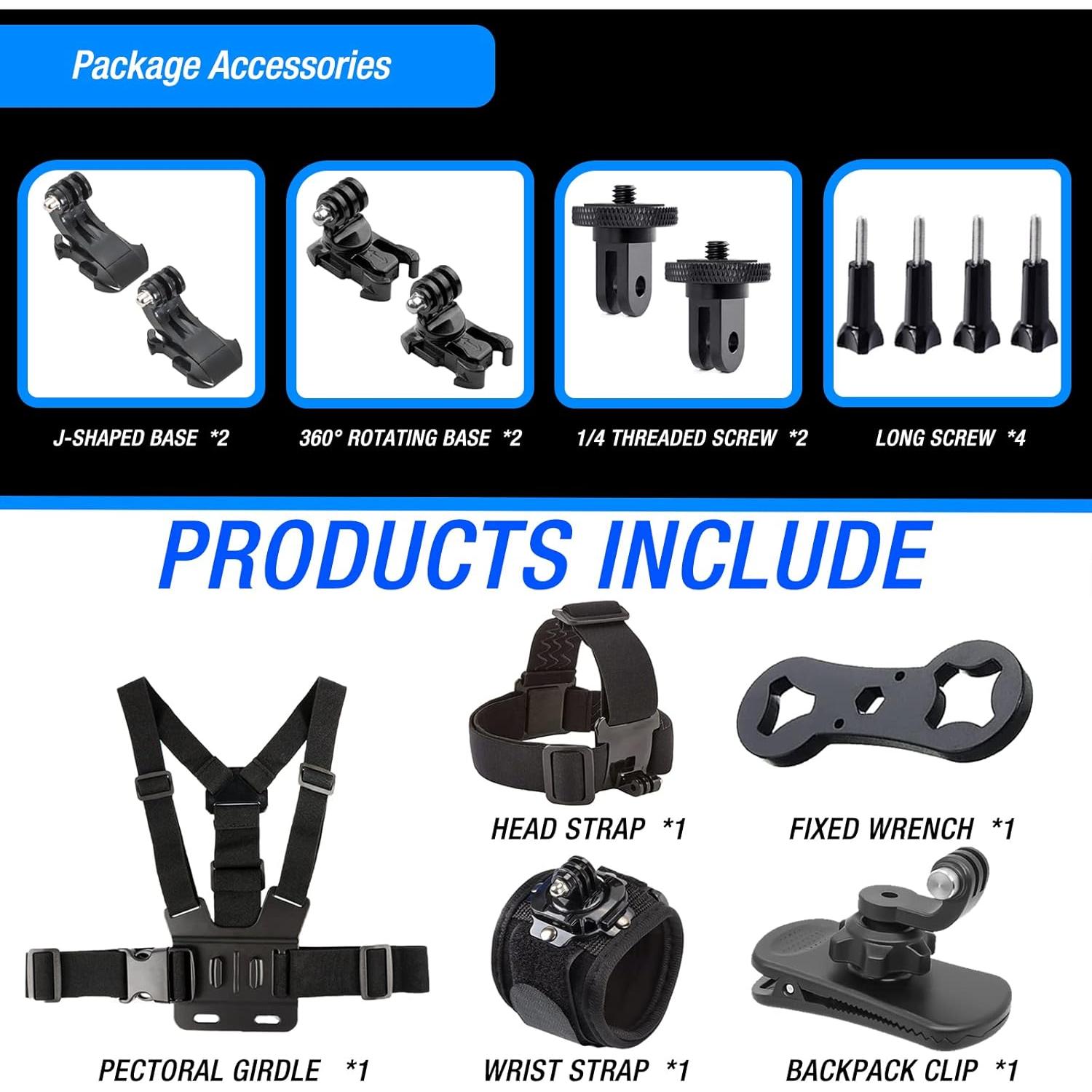 Kit de Accesorios para Insta360 y GoPro - Montura Cabeza, Pecho, Clip