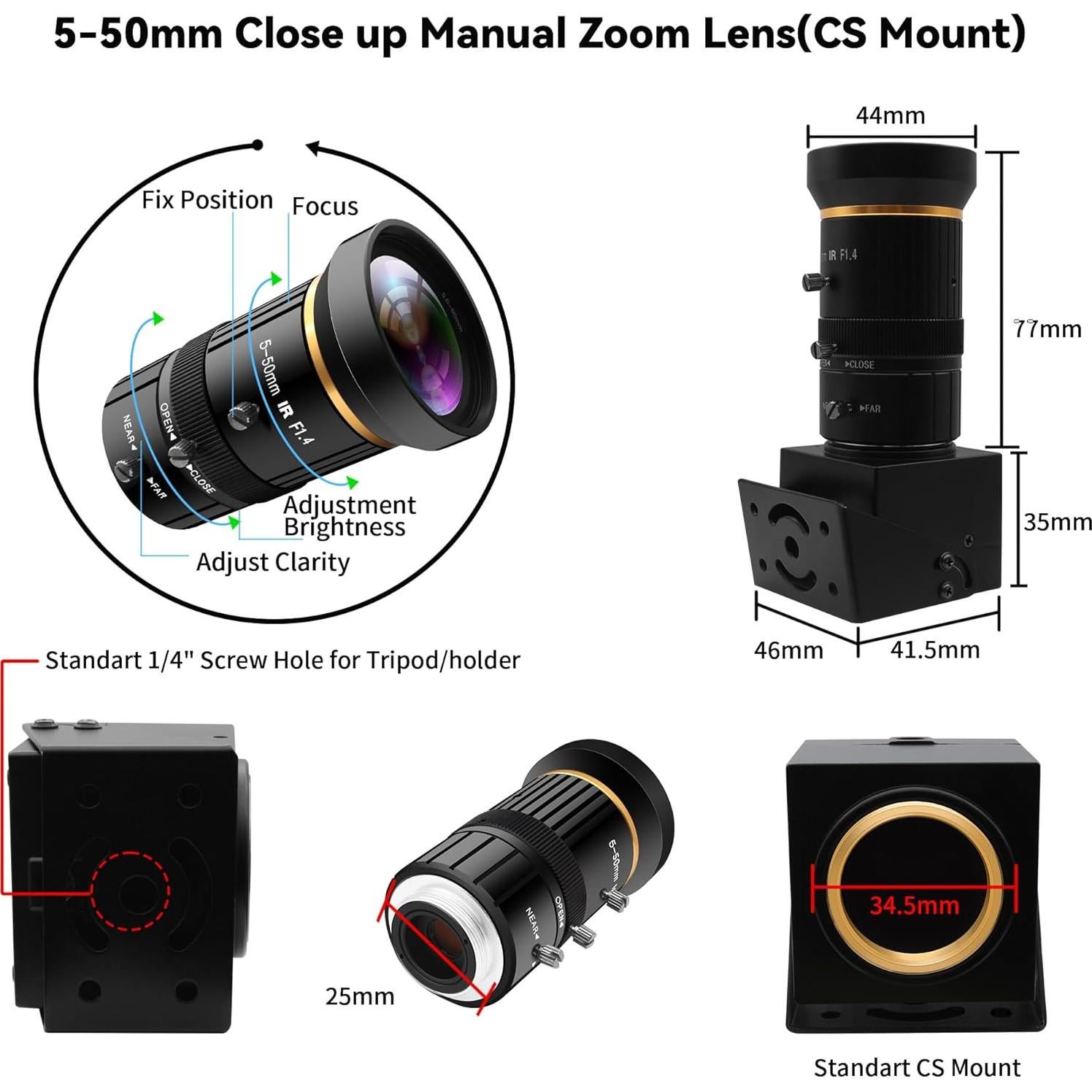 Cámara USB Industrial 5MP IFWATER con Lente 5-50mm 10X