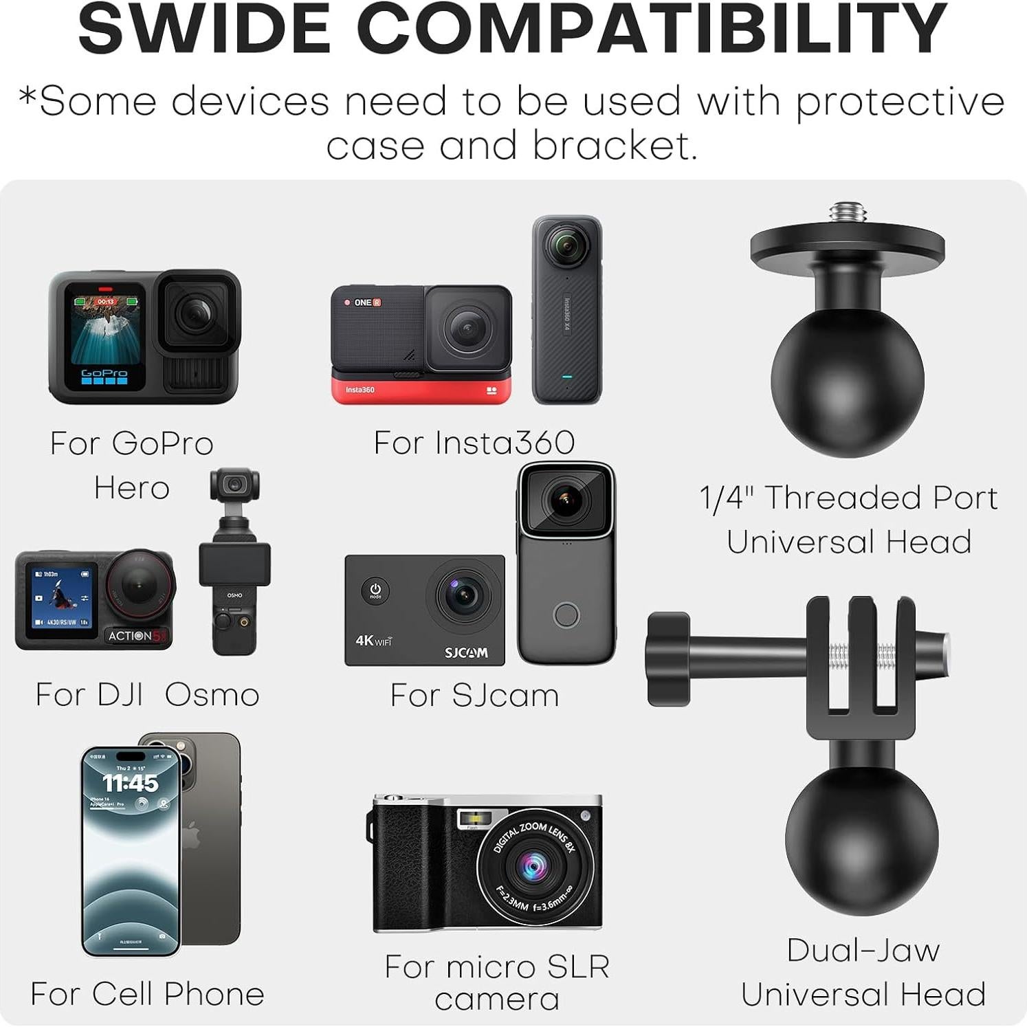 Soporte de Cámara REYGEAK para Bicicleta 360° Doble Bola