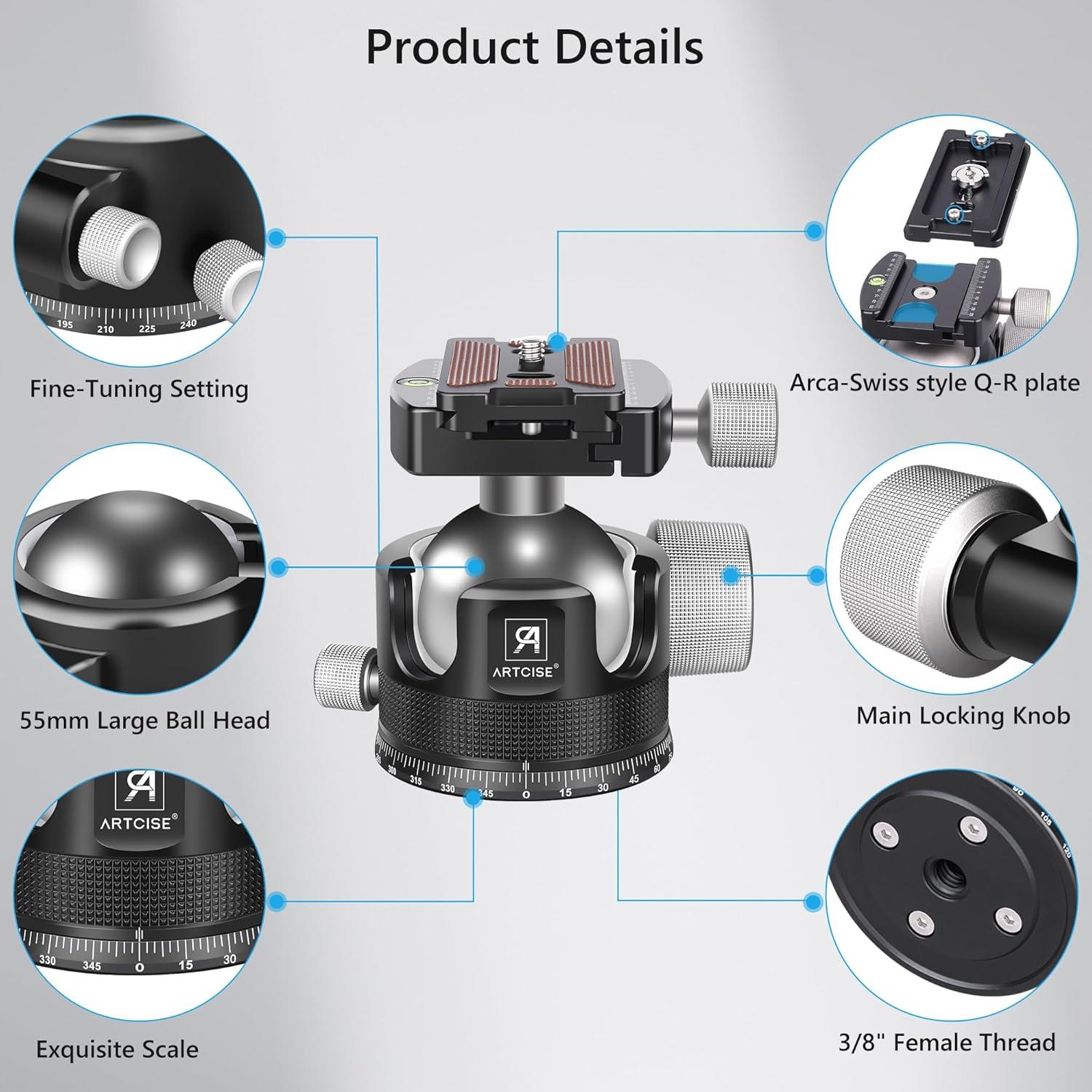 Cabezal de bola ARTCISE KB55 para trípode - Carga 40 kg