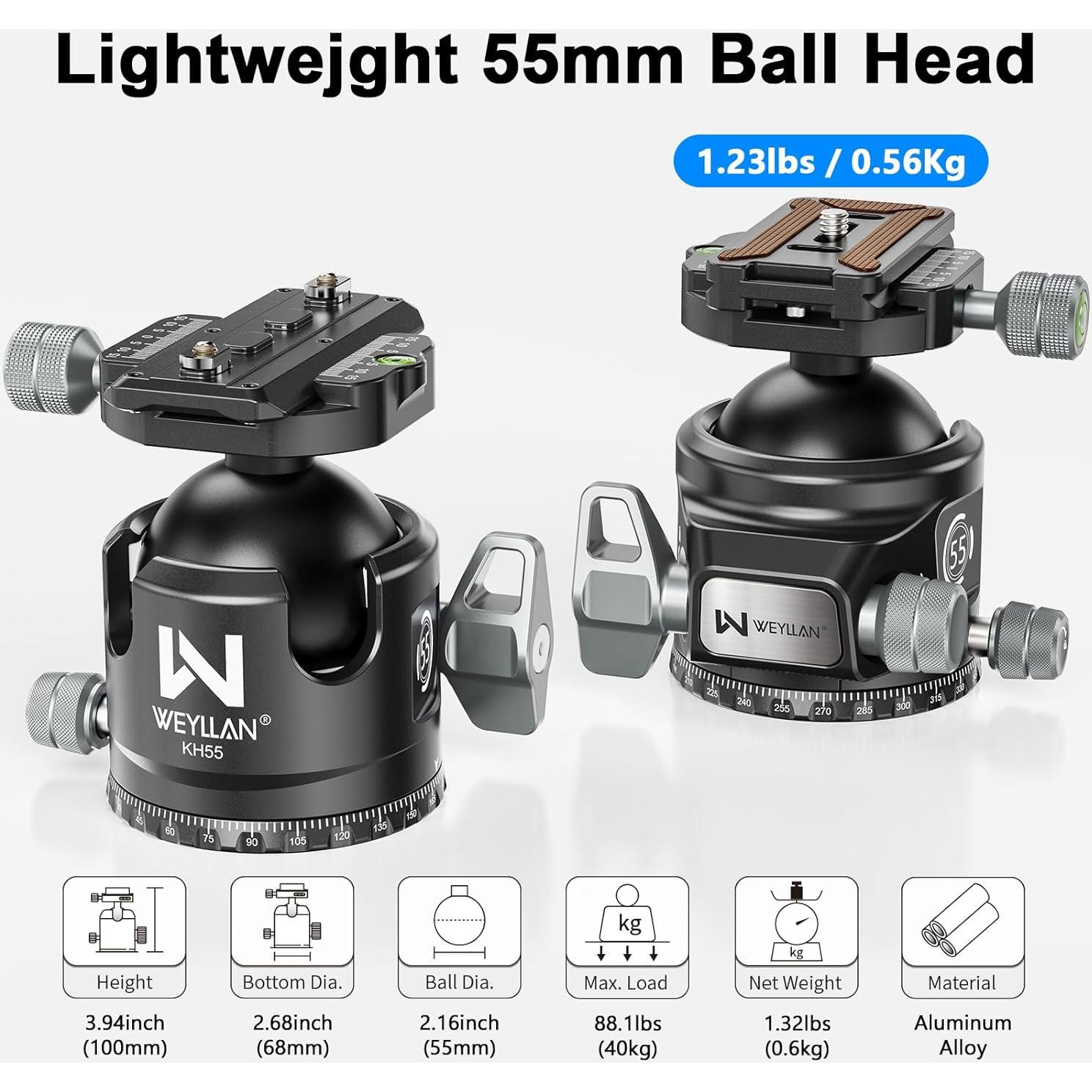 Cabezal de bola WEYLLAN KH55 55mm con liberación rápida Arca Swiss