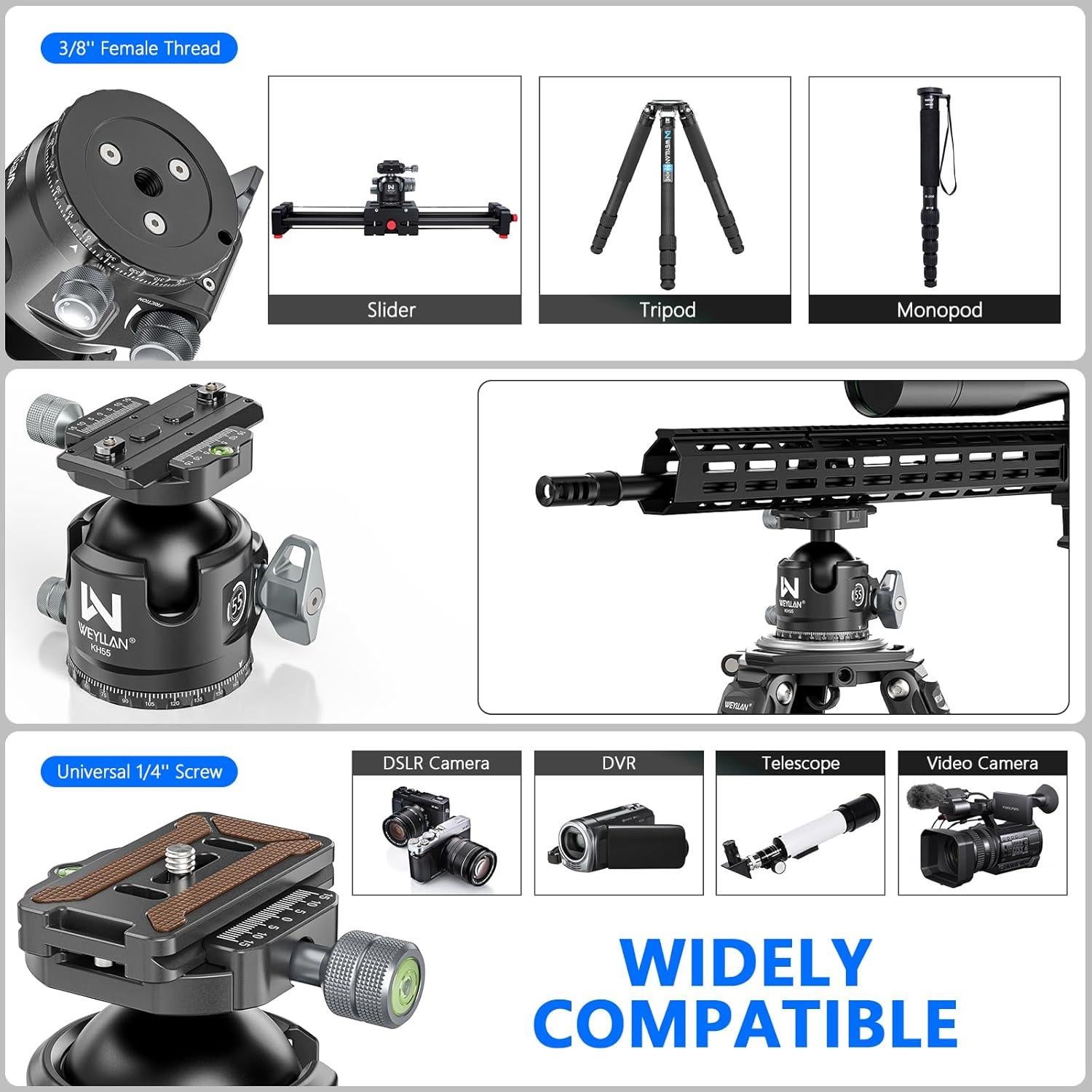 Cabezal de bola WEYLLAN KH55 55mm con liberación rápida Arca Swiss