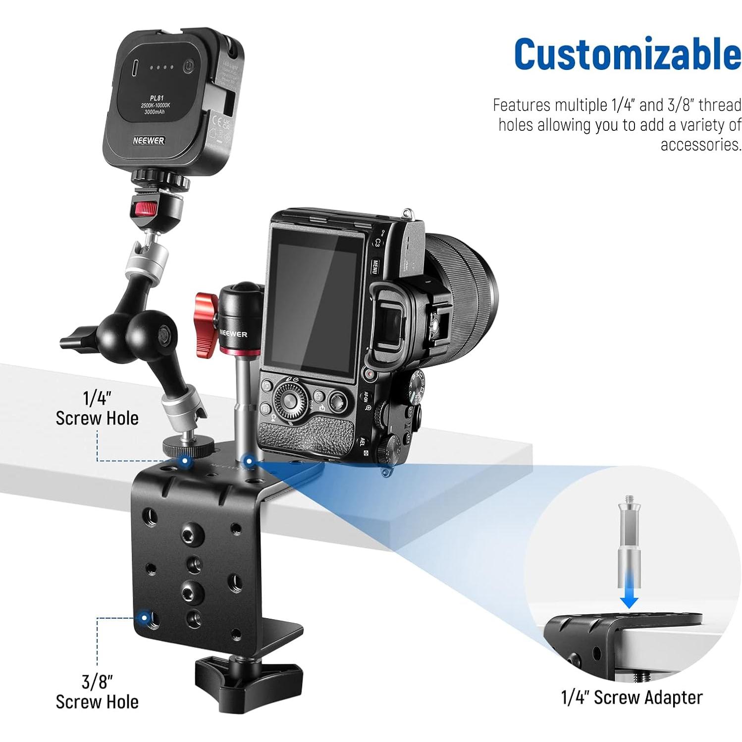 Abrazadera C Ajustable NEEWER con Columna de Montaje 20kg