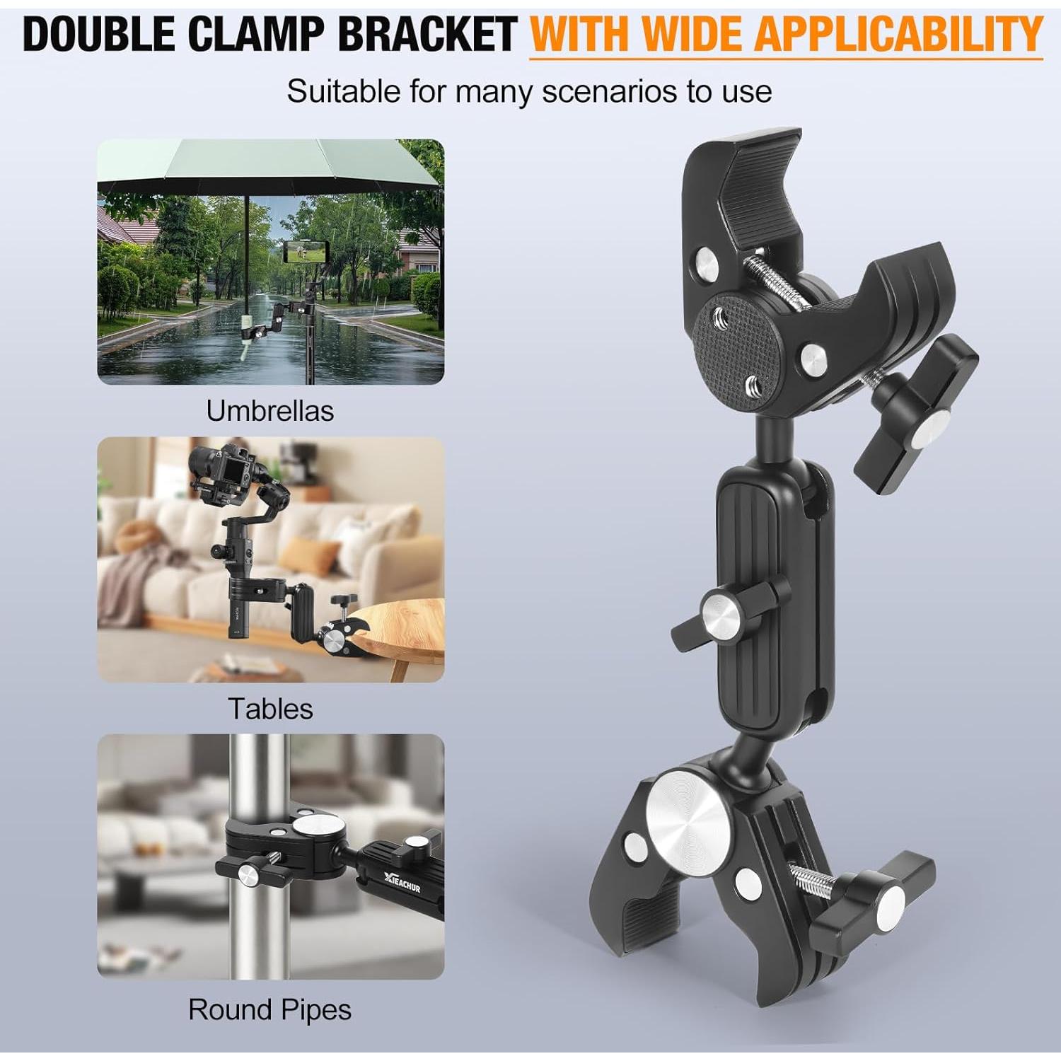 Soporte Doble de Abrazadera XIEACHUR con Adaptador 1/4"