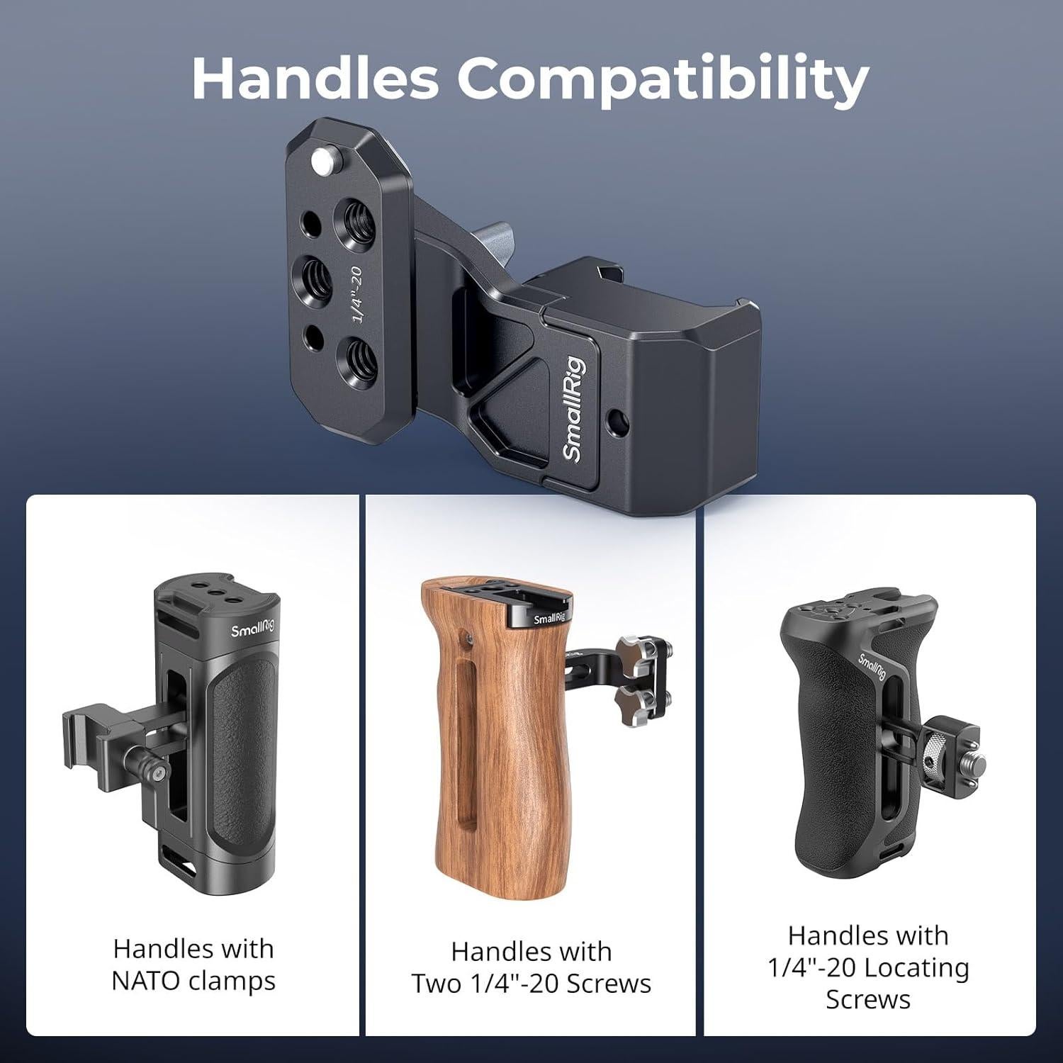 SmallRig Side Handle Extension Adapter Part with NATO Clamp, for NATO Rails, Cages with Built-in NATO Rails, Mounting Plates, with 1/4"-20 Threaded Holes and 1/4"-20 Locating Holes - 4458