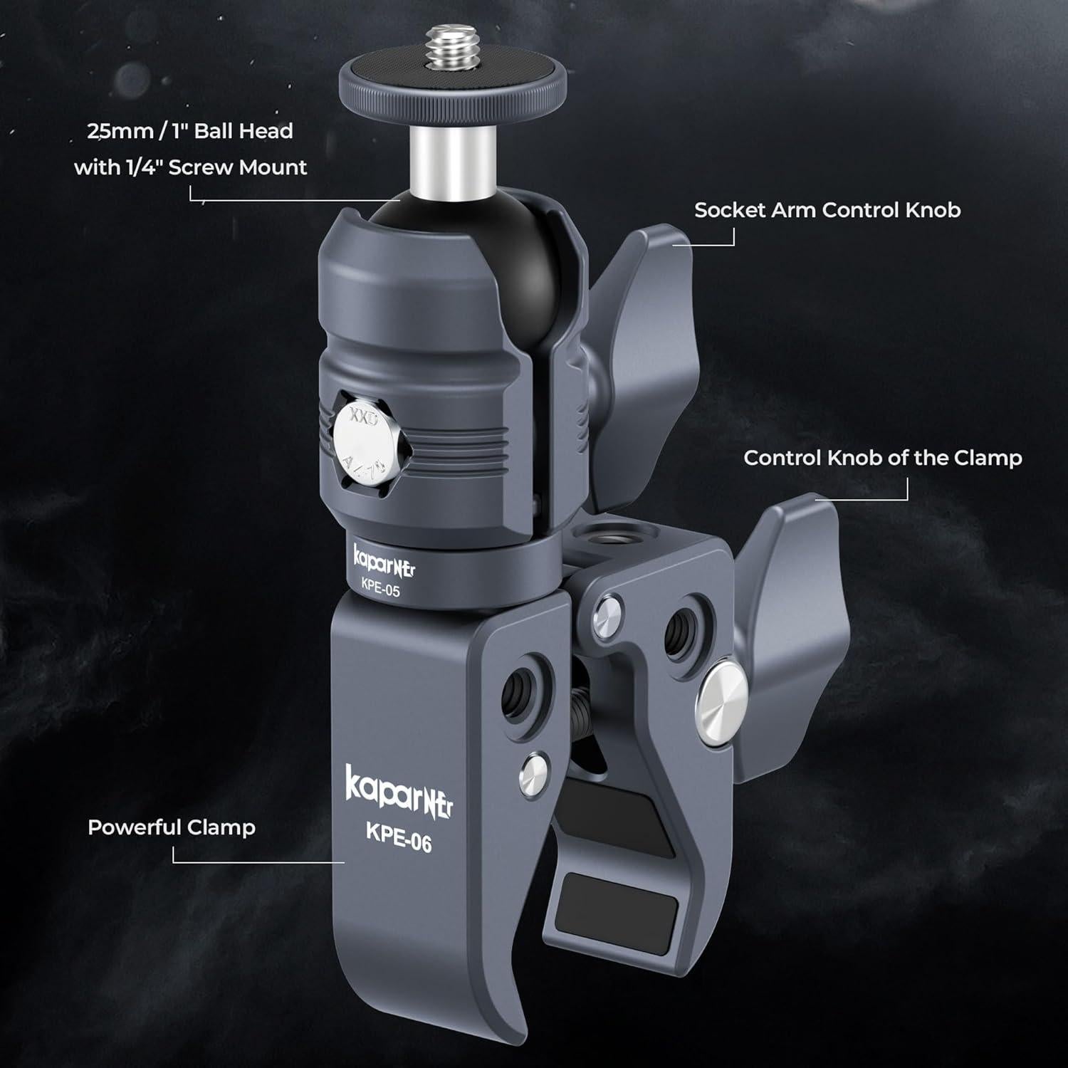 Kit de Soporte para Cámara KAPARNER KCB-7, Cabezal de Bola y Abrazadera