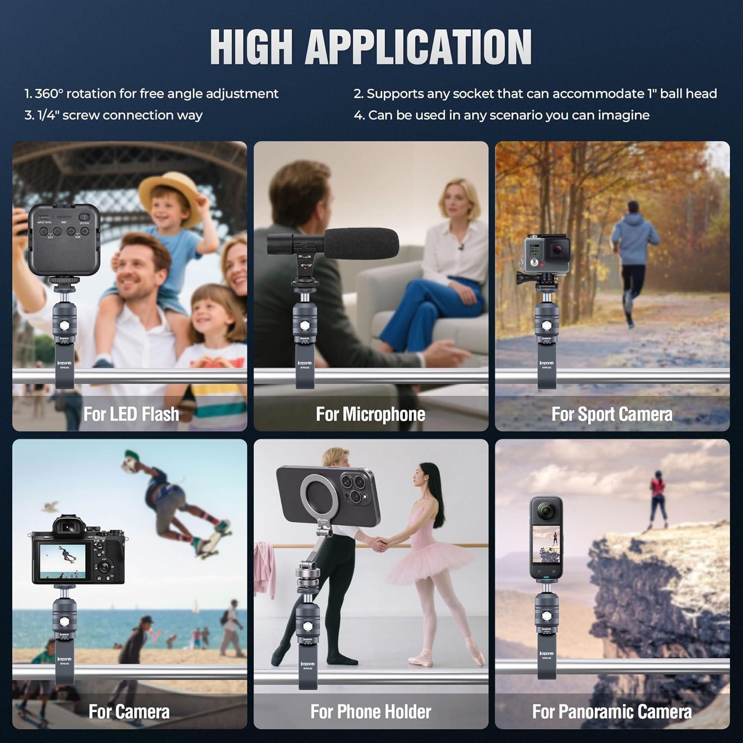 Kit de Soporte para Cámara KAPARNER KCB-7, Cabezal de Bola y Abrazadera