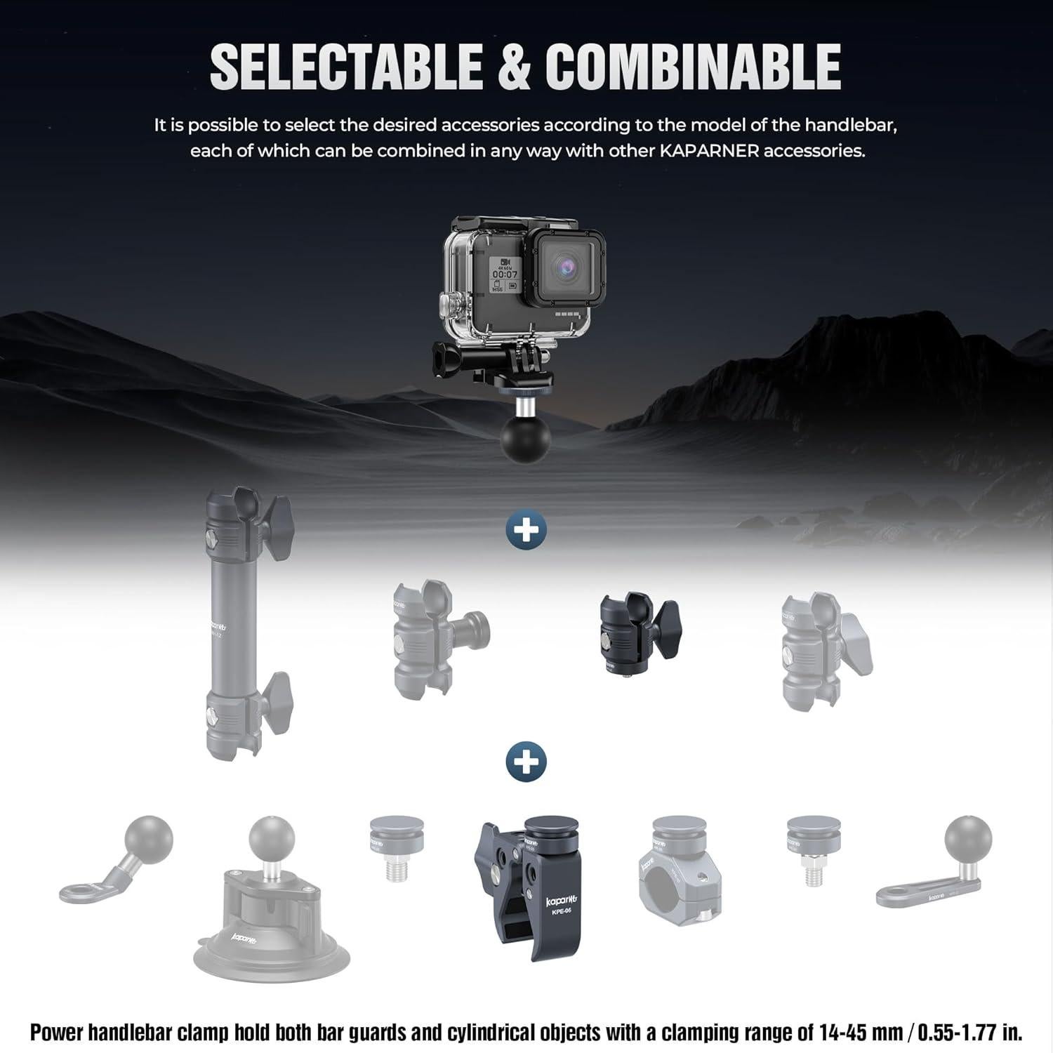 Kit de Soporte para Cámara KAPARNER KCB-7, Cabezal de Bola y Abrazadera