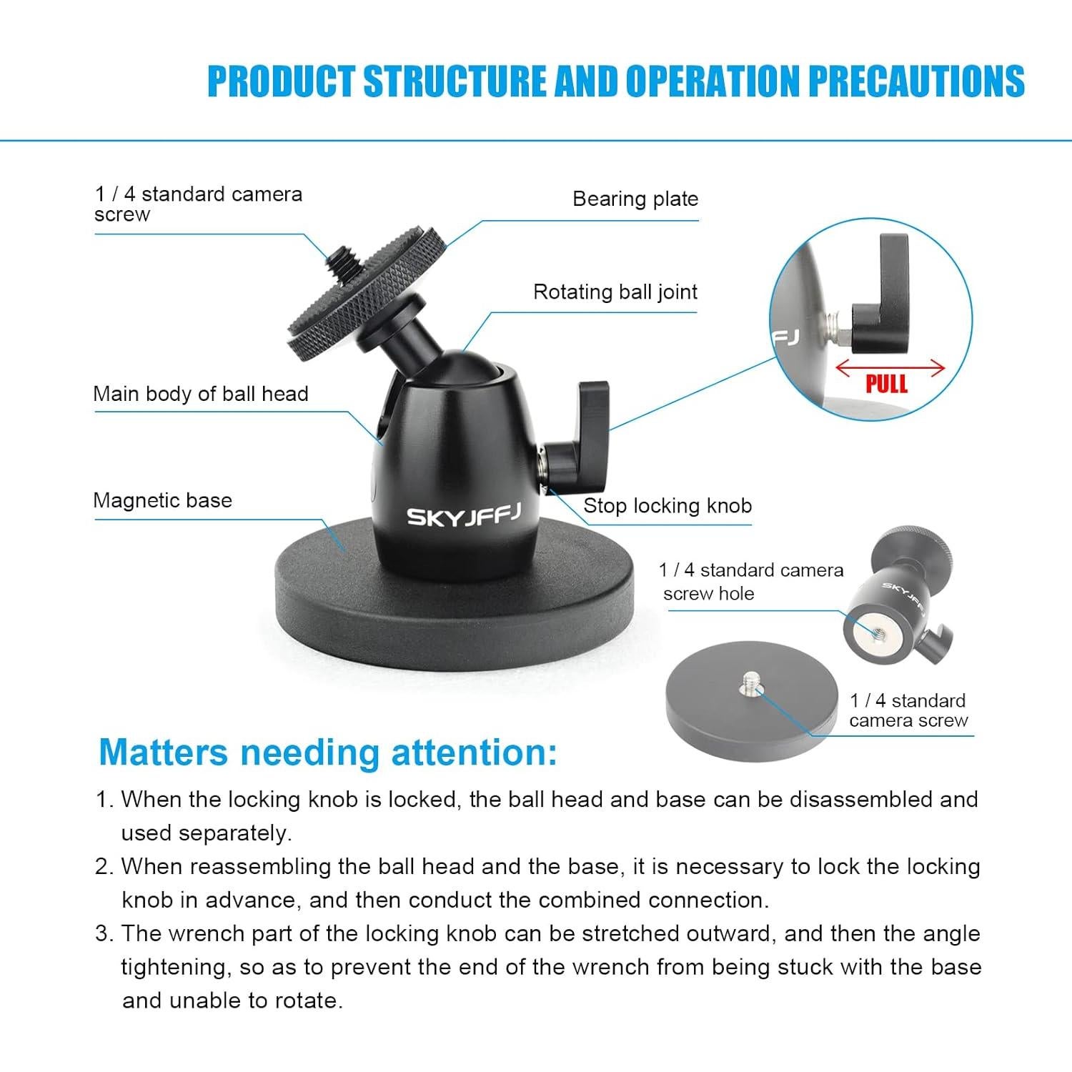 Soporte de Cámara Magnético SKYJFFJ con Cabeza de Bola Mini