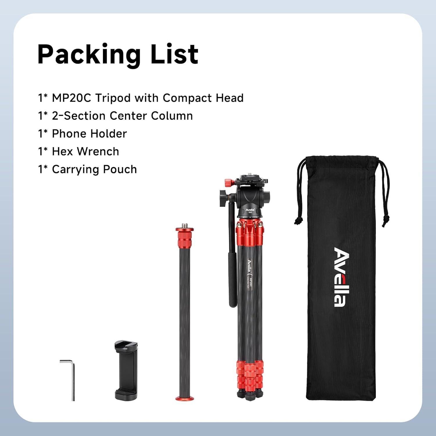 Trípode Mini de Fibra de Carbono Avella MP20C, 0.73 kg, 43 cm