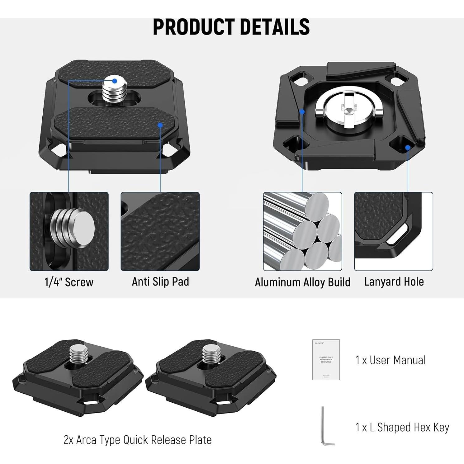 Placa de Liberación Rápida NEEWER QPR-5 38mm Cuadrada