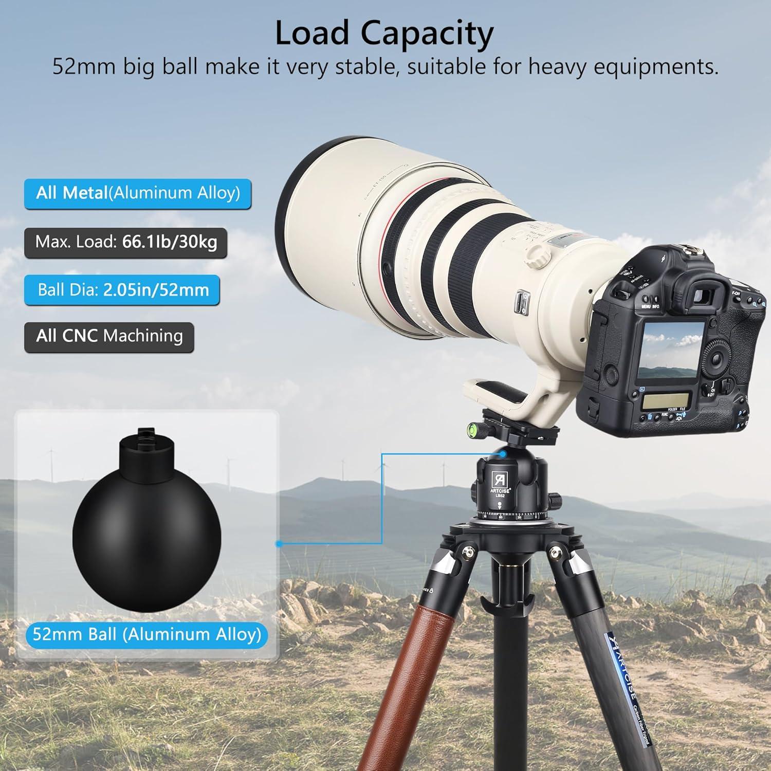 Cabezal de bola ARTCISE LB52 de 52 mm para trípode, carga 30 kg