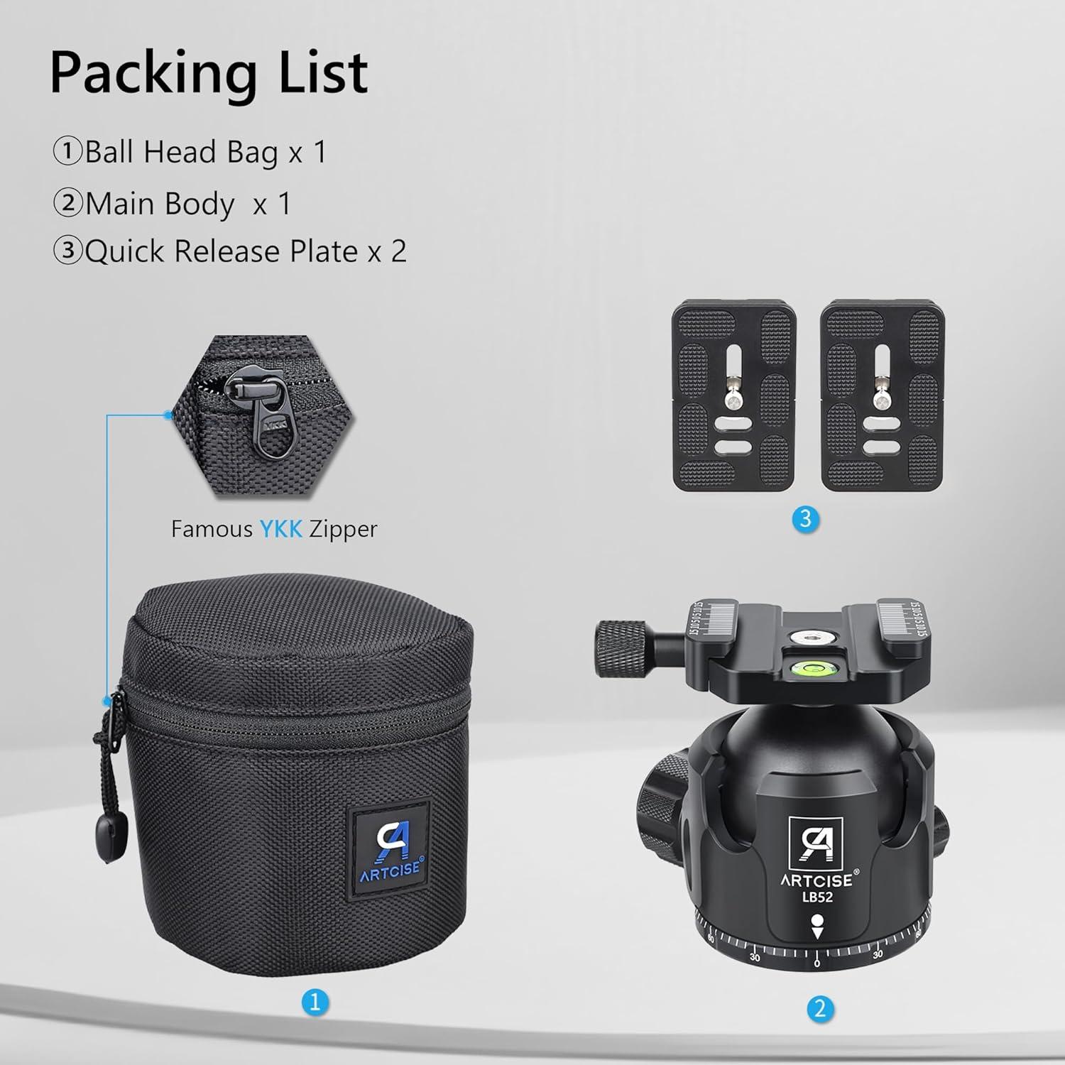 Cabezal de bola ARTCISE LB52 de 52 mm para trípode, carga 30 kg