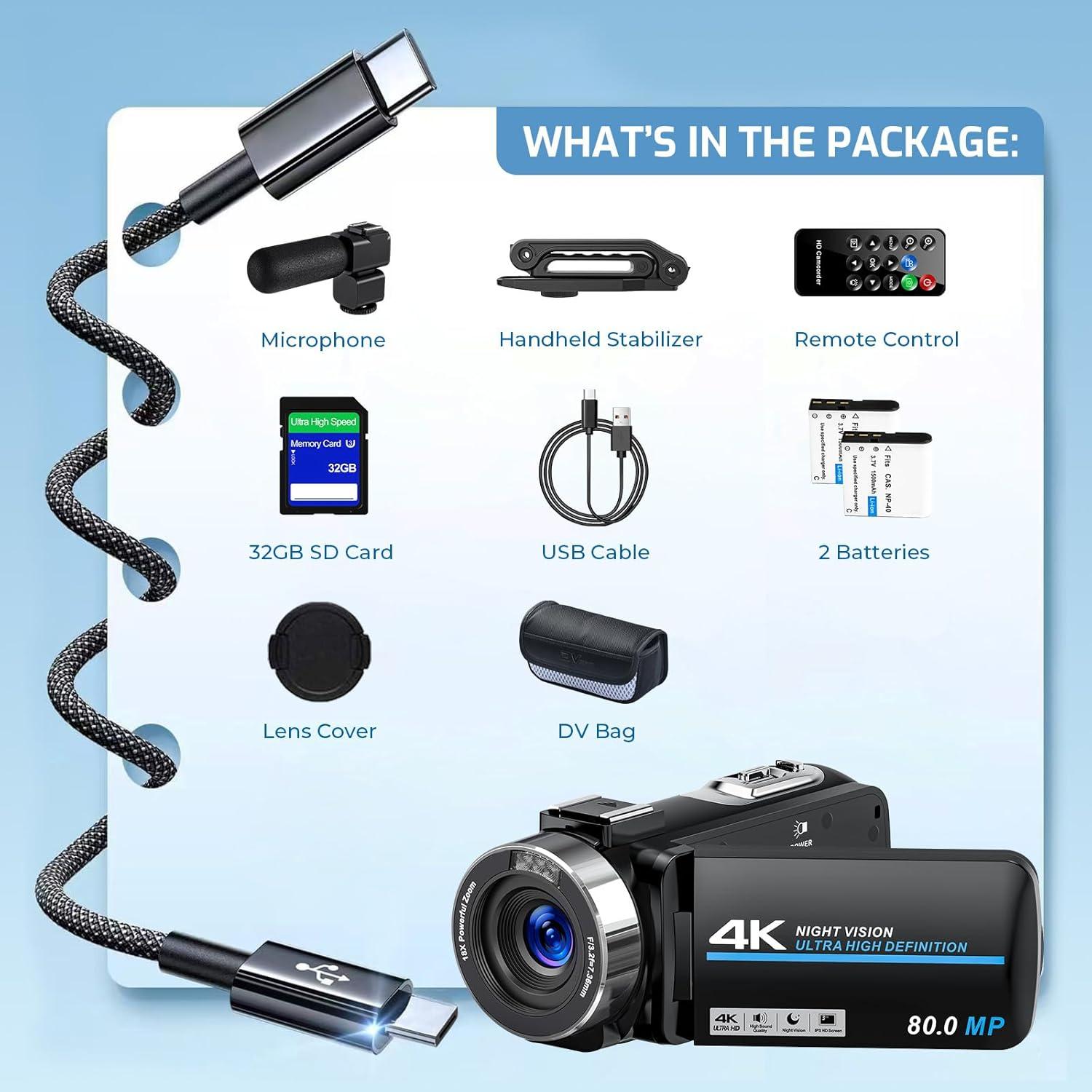 Cámara de Video 4K LUKPOW DV108 80MP 18X Zoom Pantalla 3"