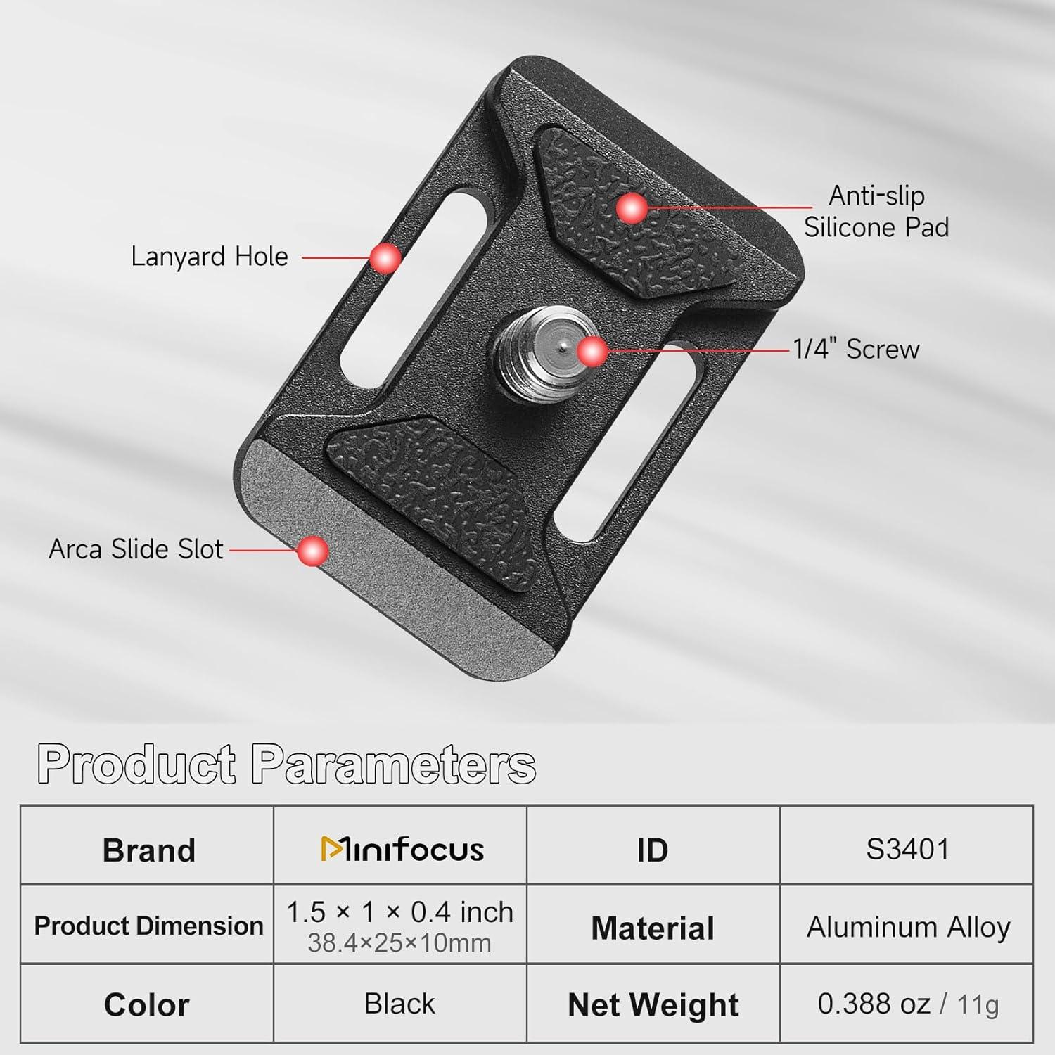 Placa de Liberación Rápida MINIFOCUS 2 Piezas 38mm Negro