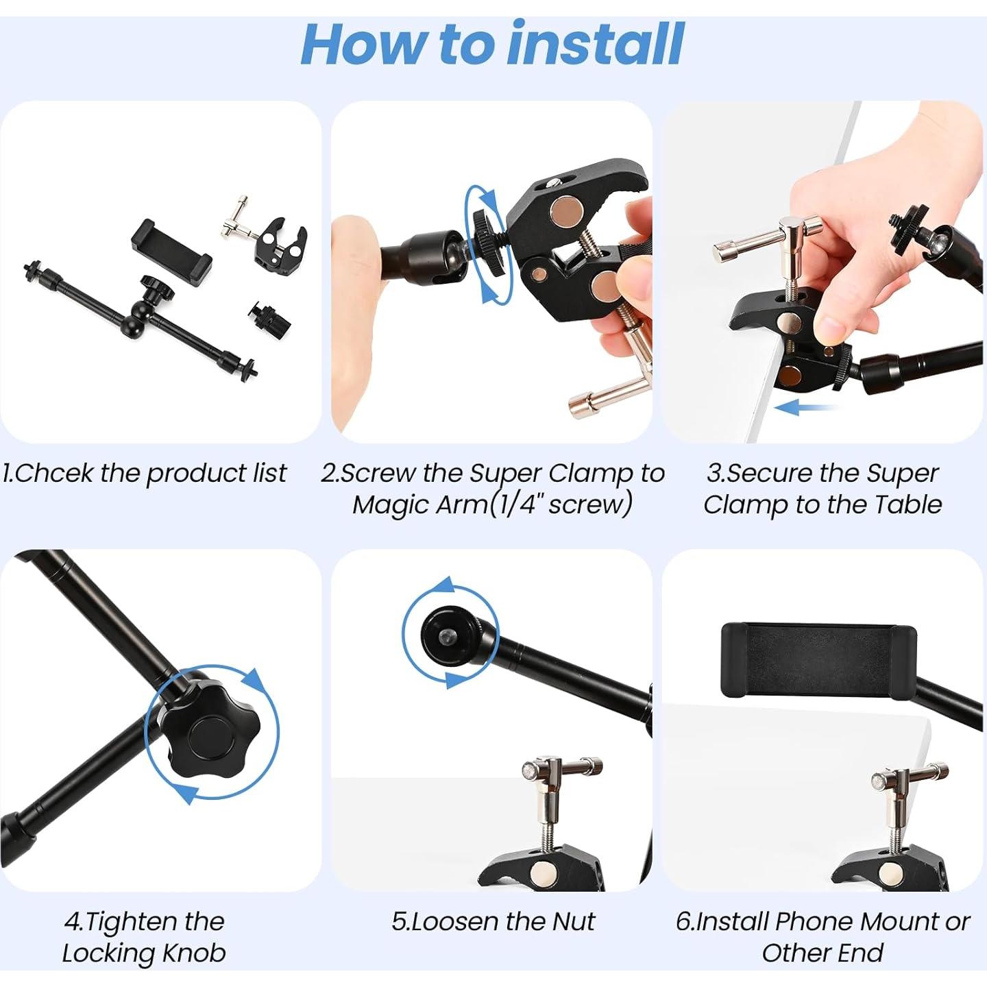 Kit Abrazadera Mágica 11" Small Rig con Clip para Teléfono
