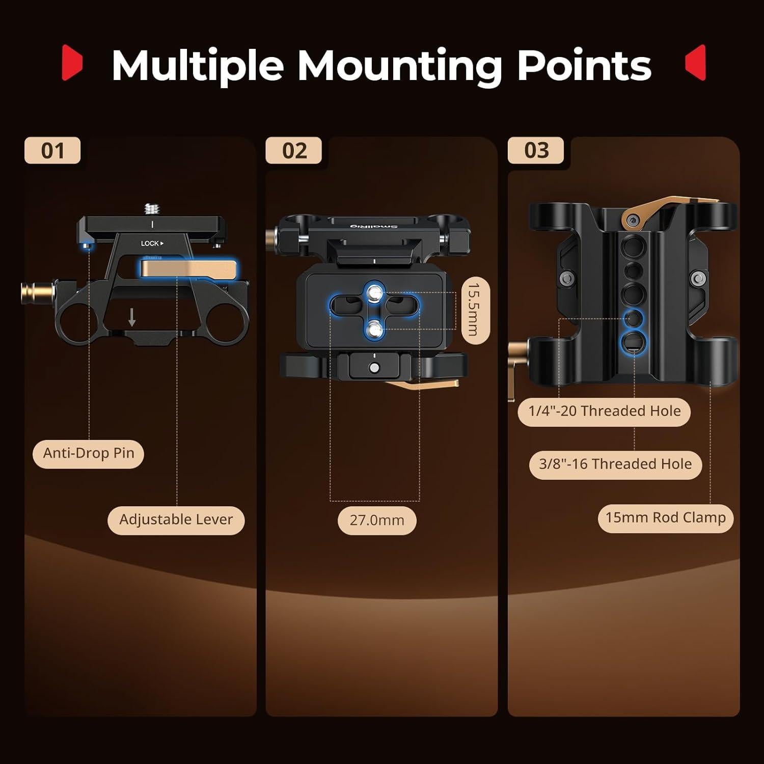 Kit de Placa de Montaje Universal SmallRig 5365 con Doble Varilla 15mm
