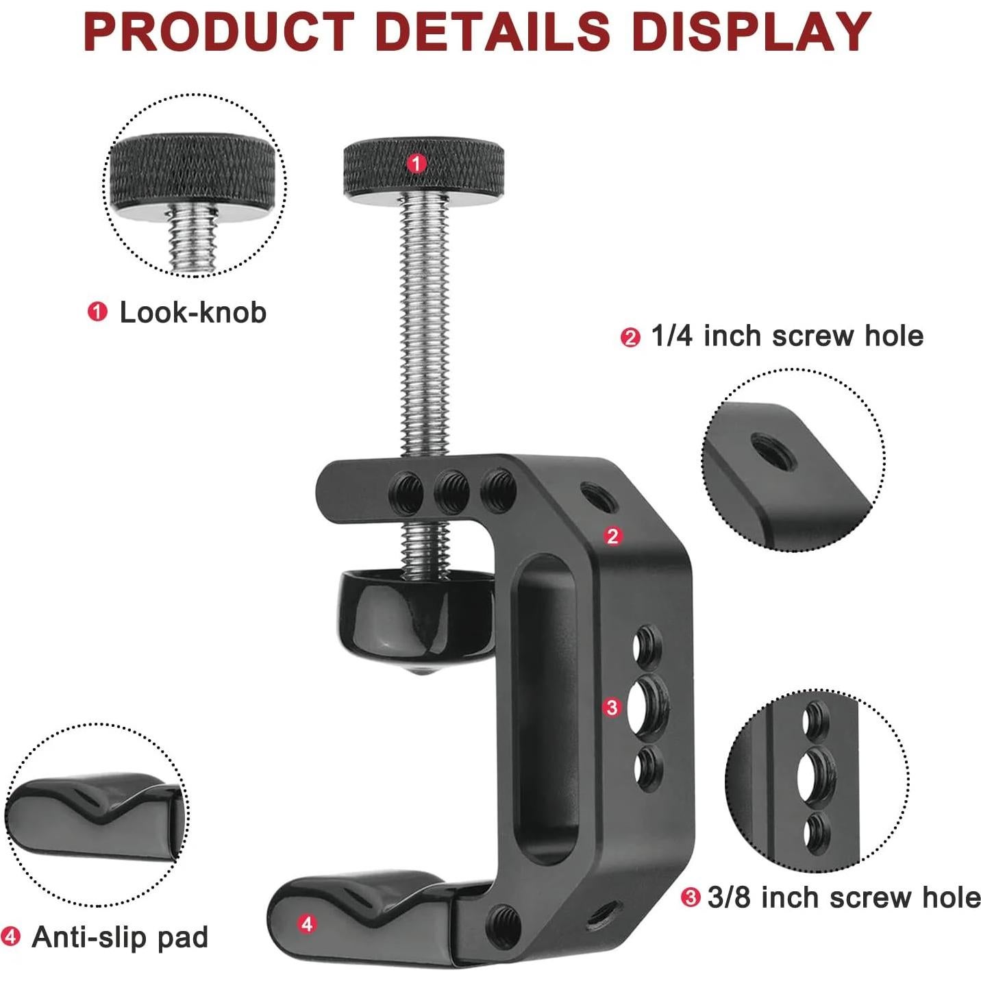 Montura de cámara tipo C Lanxire L0007 - Apertura 4.5cm, 2kg