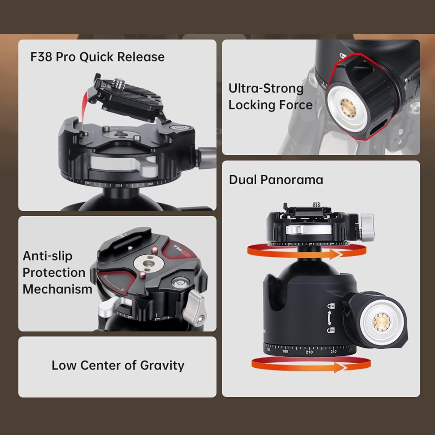 Cabezal de Trípode Falcam F38 Pro XB-3R, Doble Panorama 0.74 kg