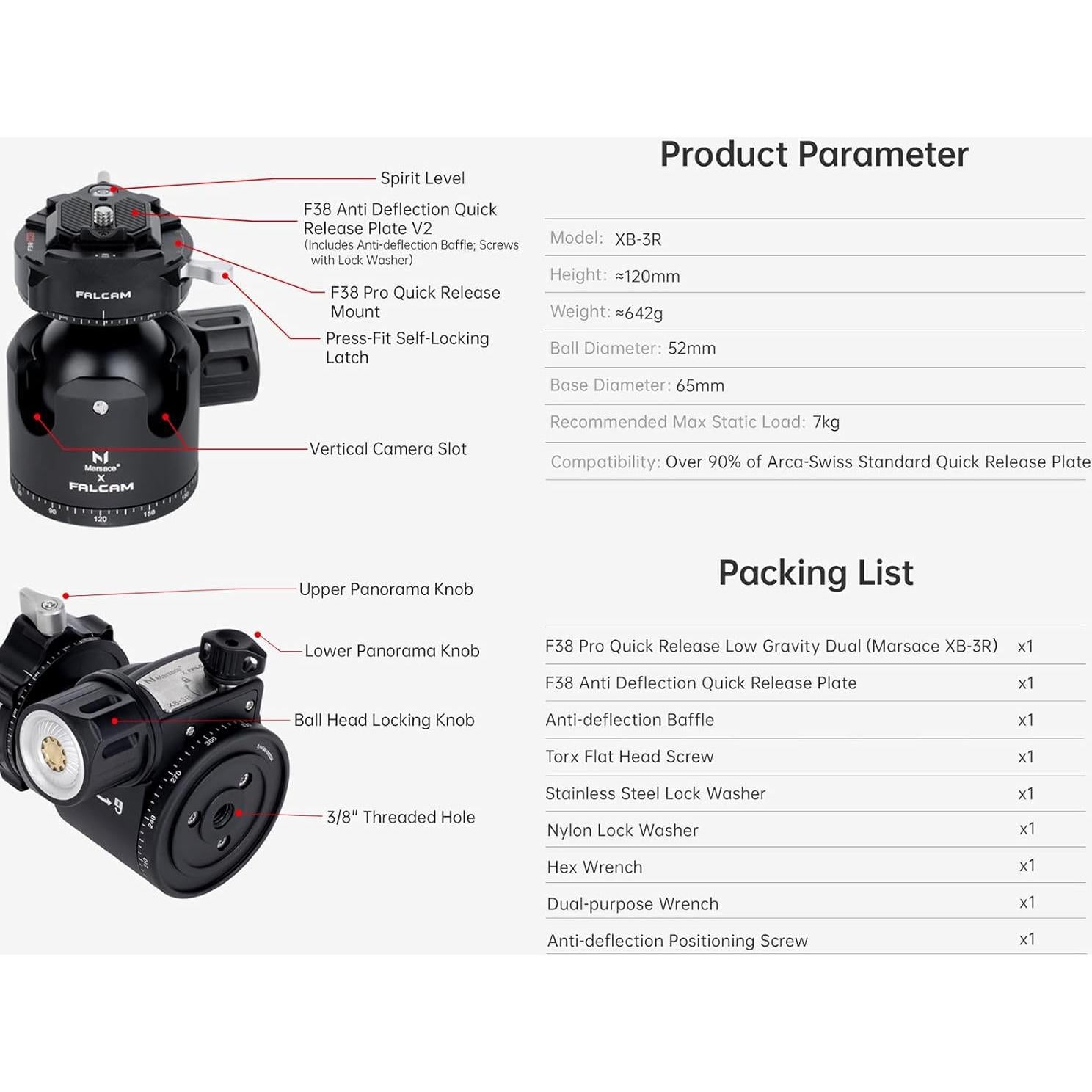 Cabezal de Trípode Falcam F38 Pro XB-3R, Doble Panorama 0.74 kg