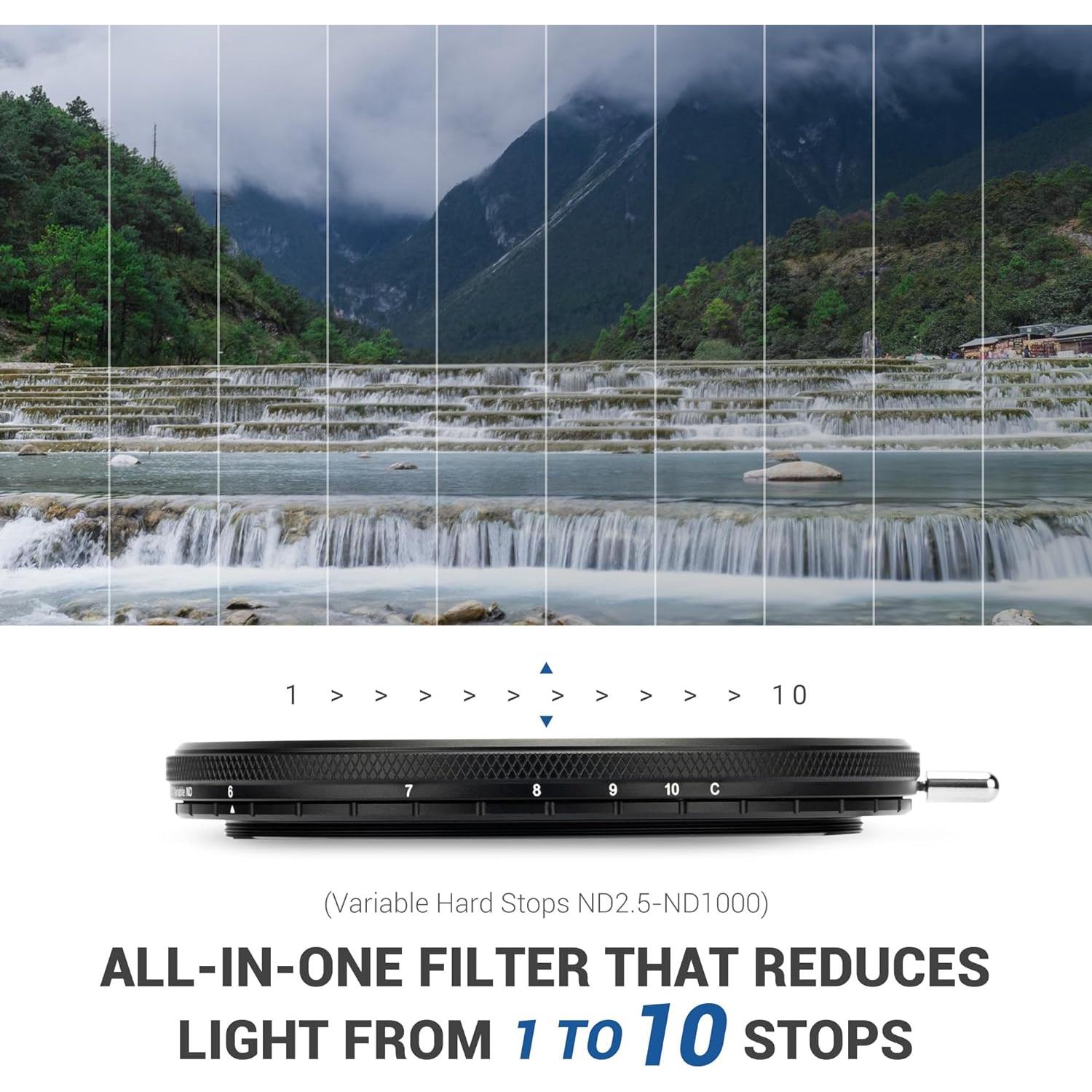Filtro ND Variable JJC True Color 55mm ND2.5-1000 Sin Cambio de Color