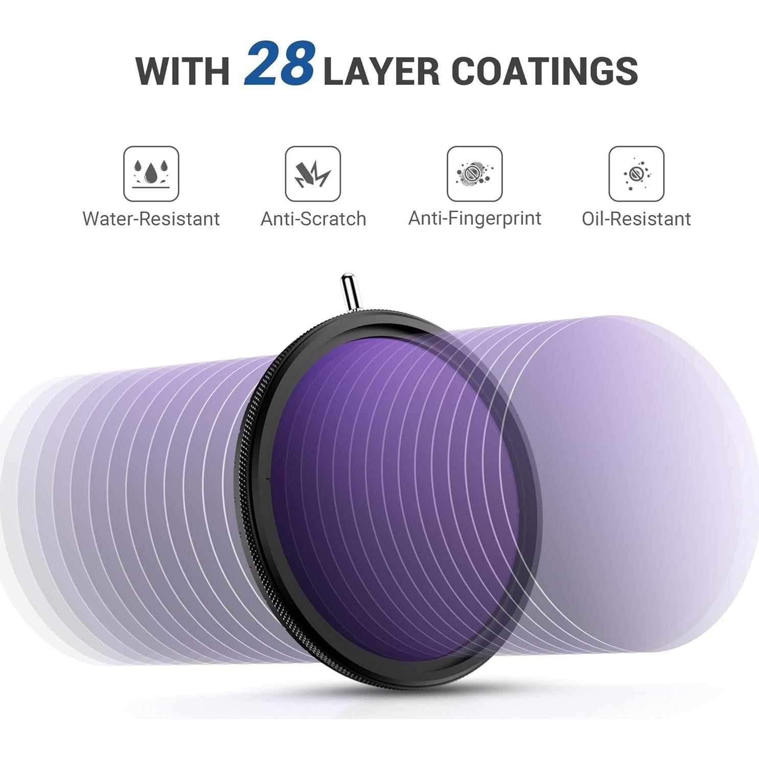 Filtro ND Variable JJC True Color 55mm ND2.5-1000 Sin Cambio de Color