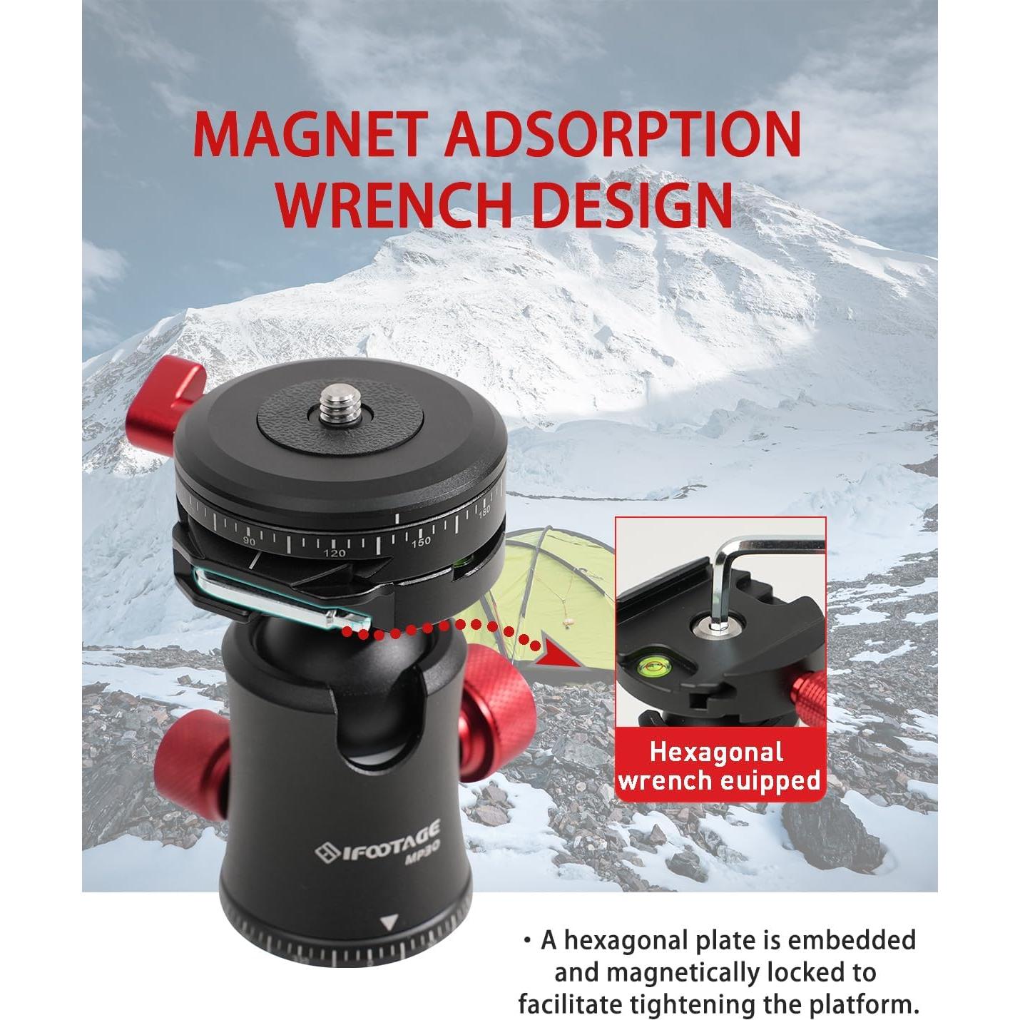 Cabezal de bola IFOOTAGE MP30 360° metal con liberación rápida