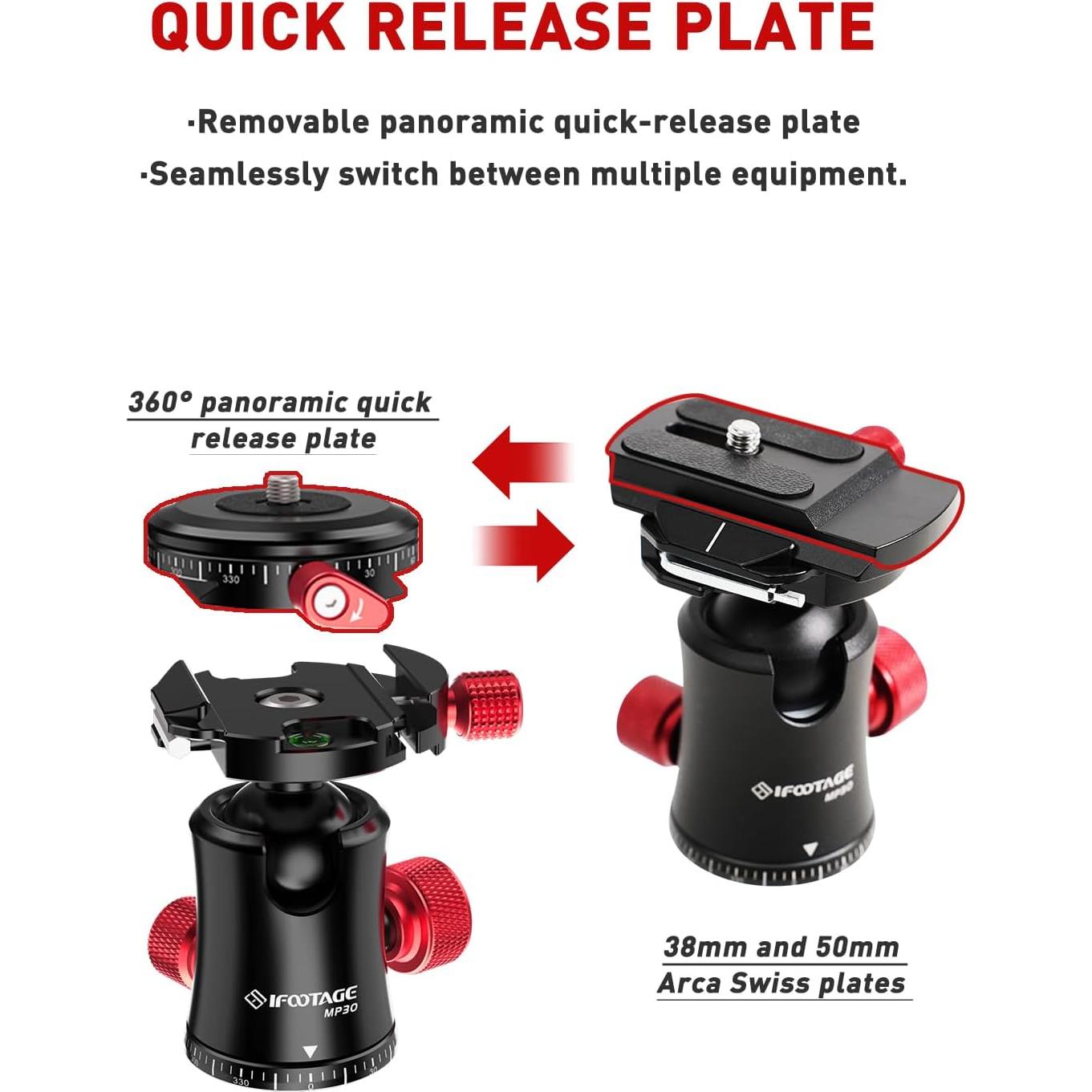 Cabezal de bola IFOOTAGE MP30 360° metal con liberación rápida