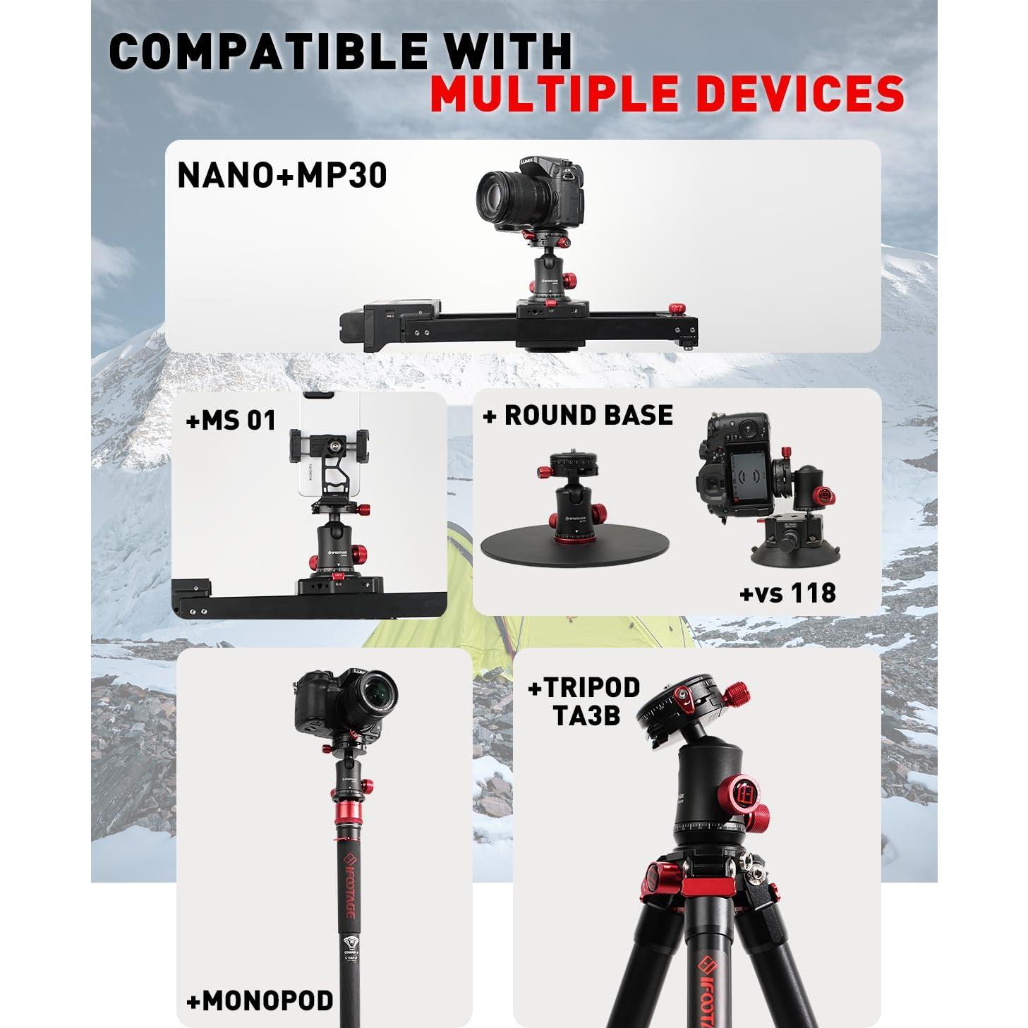 Cabezal de bola IFOOTAGE MP30 360° metal con liberación rápida