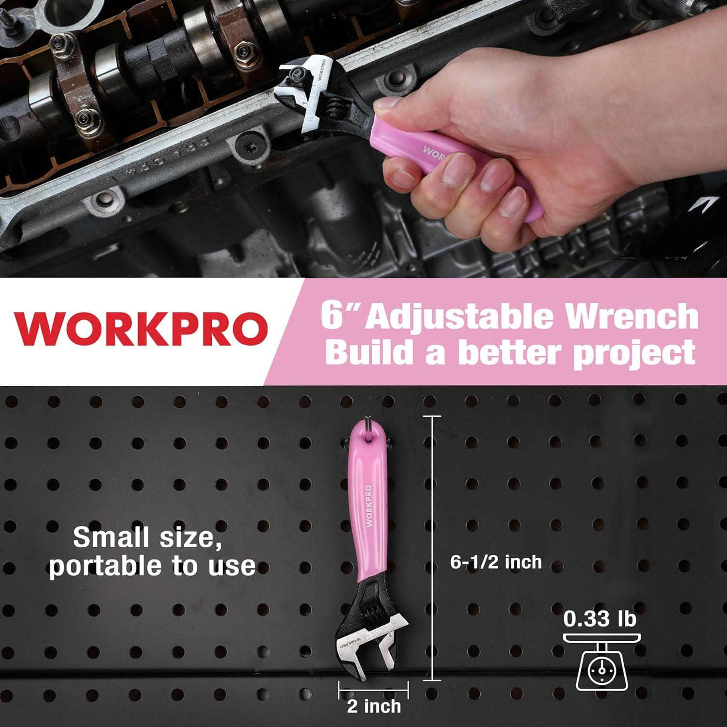 Llave Inglesa Ajustable WORKPRO 15,24 cm Rosa Acero Cr-V