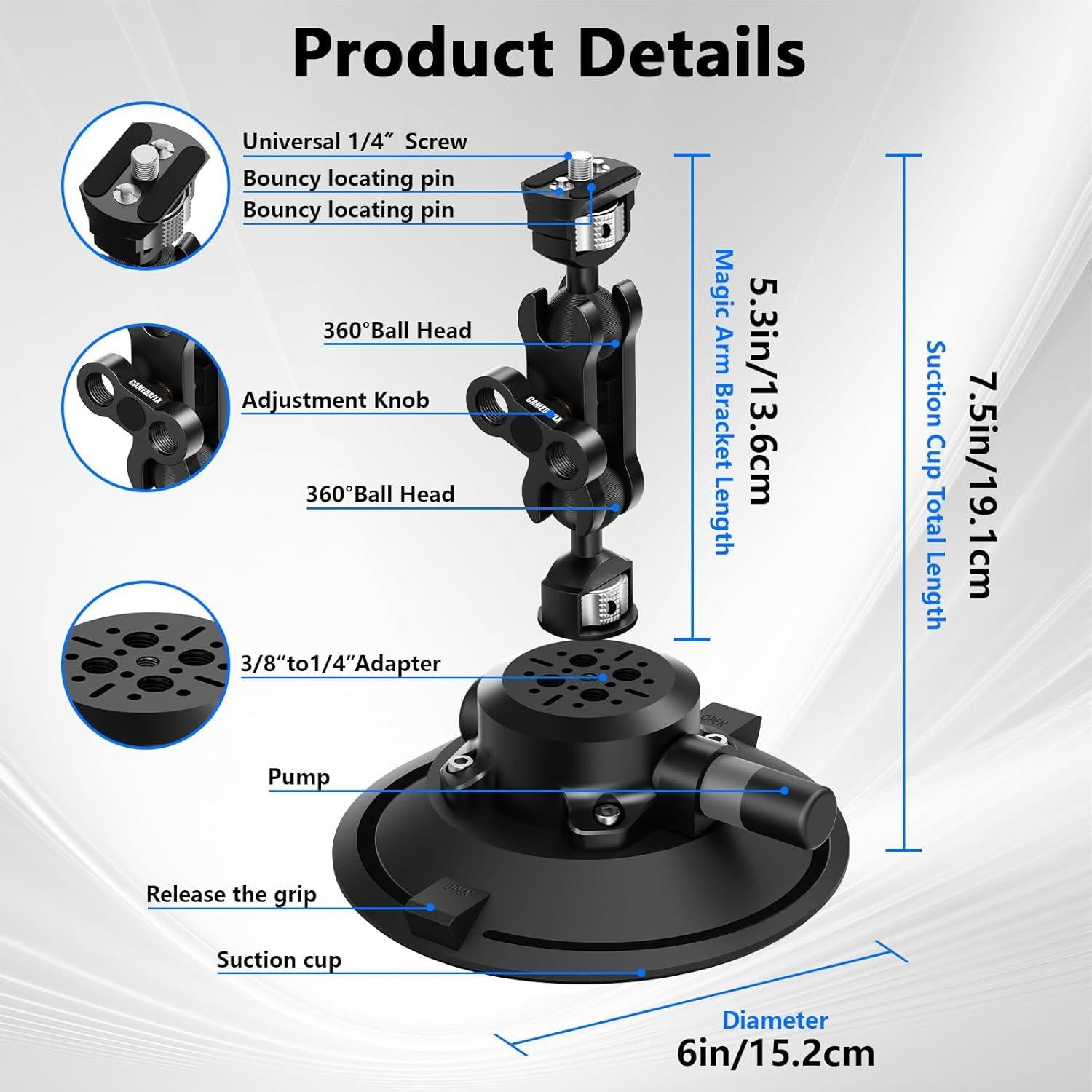Soporte de Ventosa para Cámara CAMEDAFLX 15.2cm con Brazo Mágico