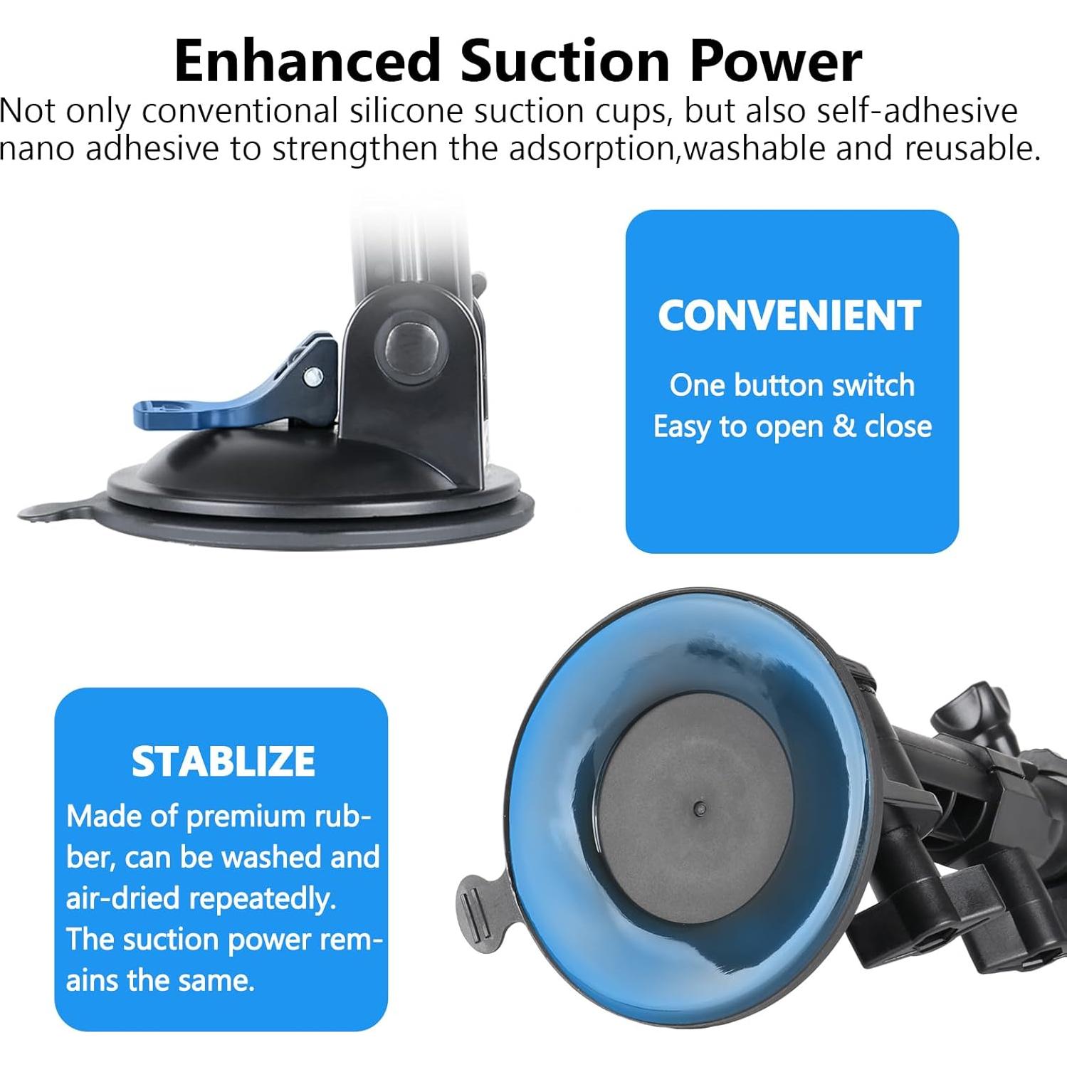 Soporte de Ventosa HSU para Coche y Cámara de Acción - Negro