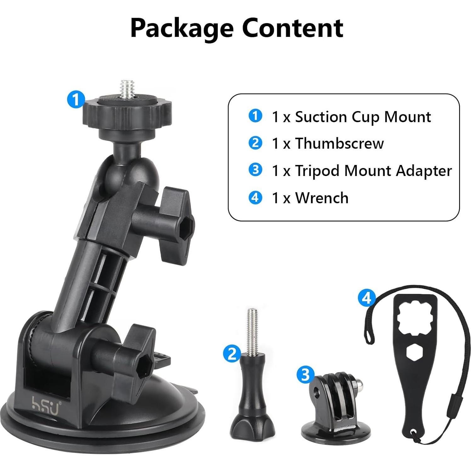 Soporte de Ventosa HSU para Coche y Cámara de Acción - Negro