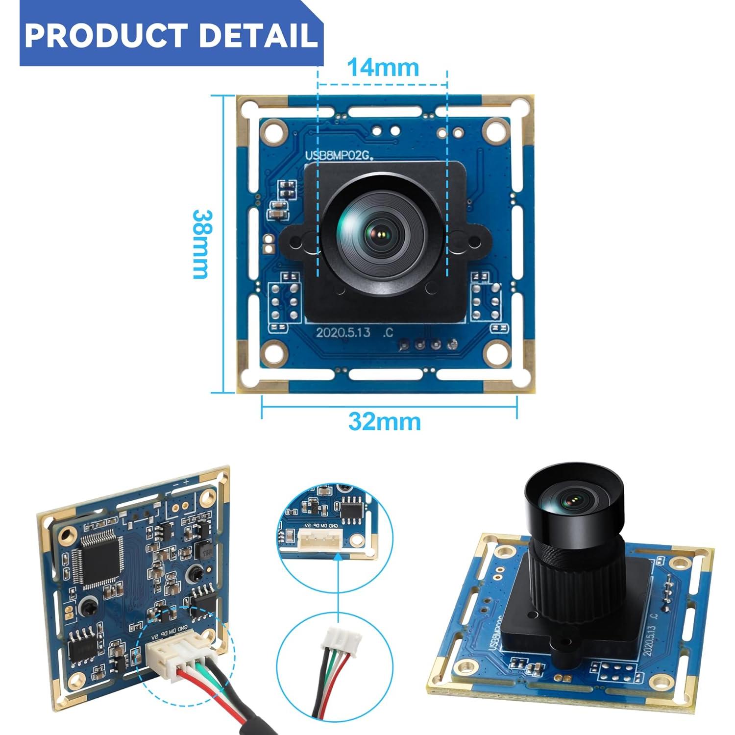 Módulo de Cámara USB 8MP ALPCAM Lente Sin Distorsión 75°