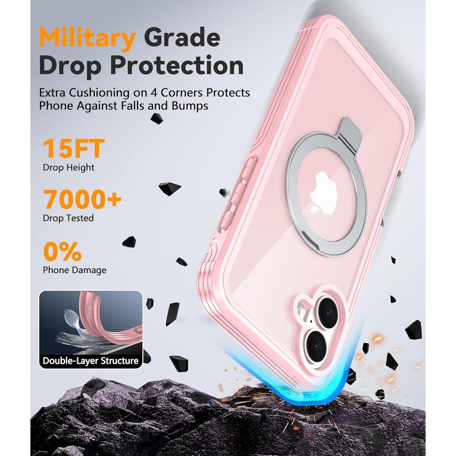 Oneagle Magnetic Stand for iPhone 16 Case [Fit for MagSafe], Real 360° Full Body Shockproof Case Built-in [9H Glass Screen Protector]+[Magnet Ring Kickstand],with Camera Protector Soft TPU Bumper Case