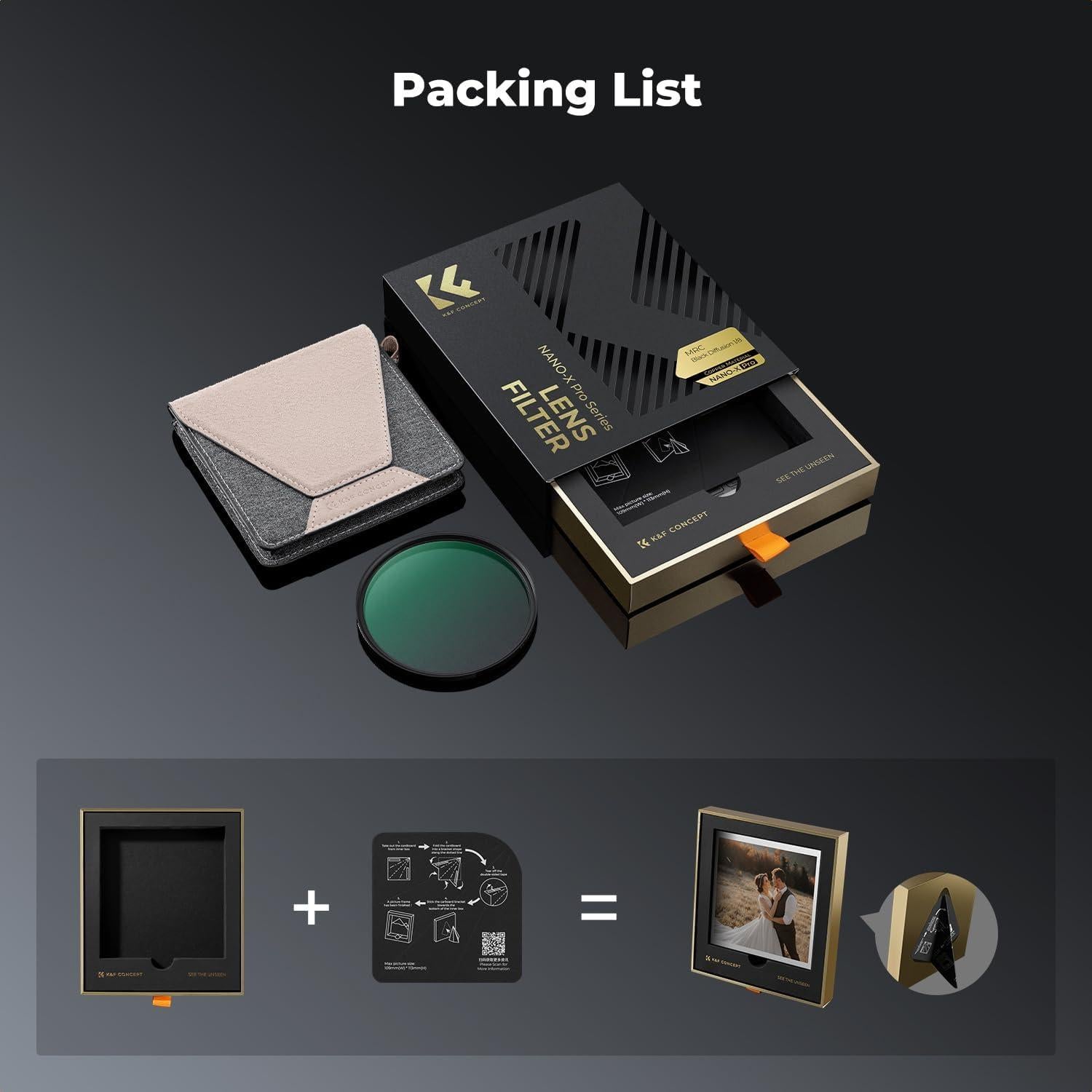 Filtro de Difusión Negra K&F CONCEPT 72mm 1/8 para Video y Fotografía