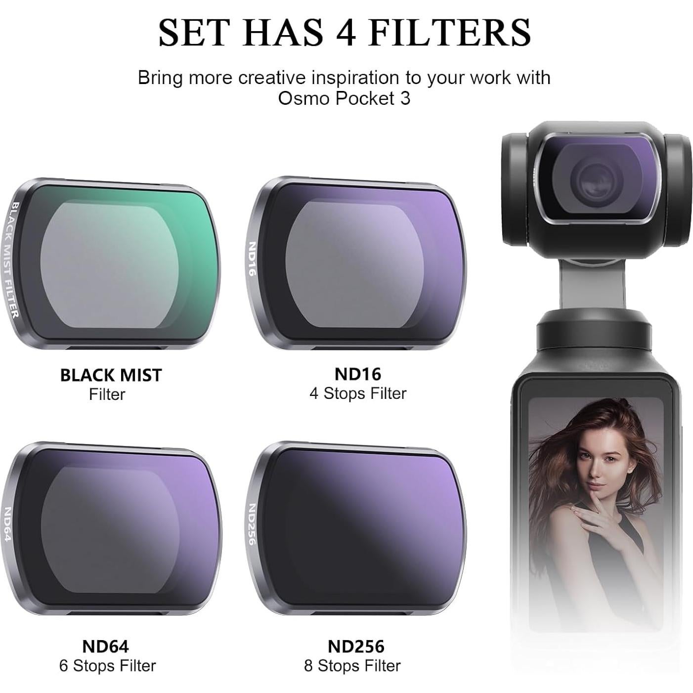 Juego de Filtros ND Black Mist para DJI Osmo Pocket 3 - 4 Pack