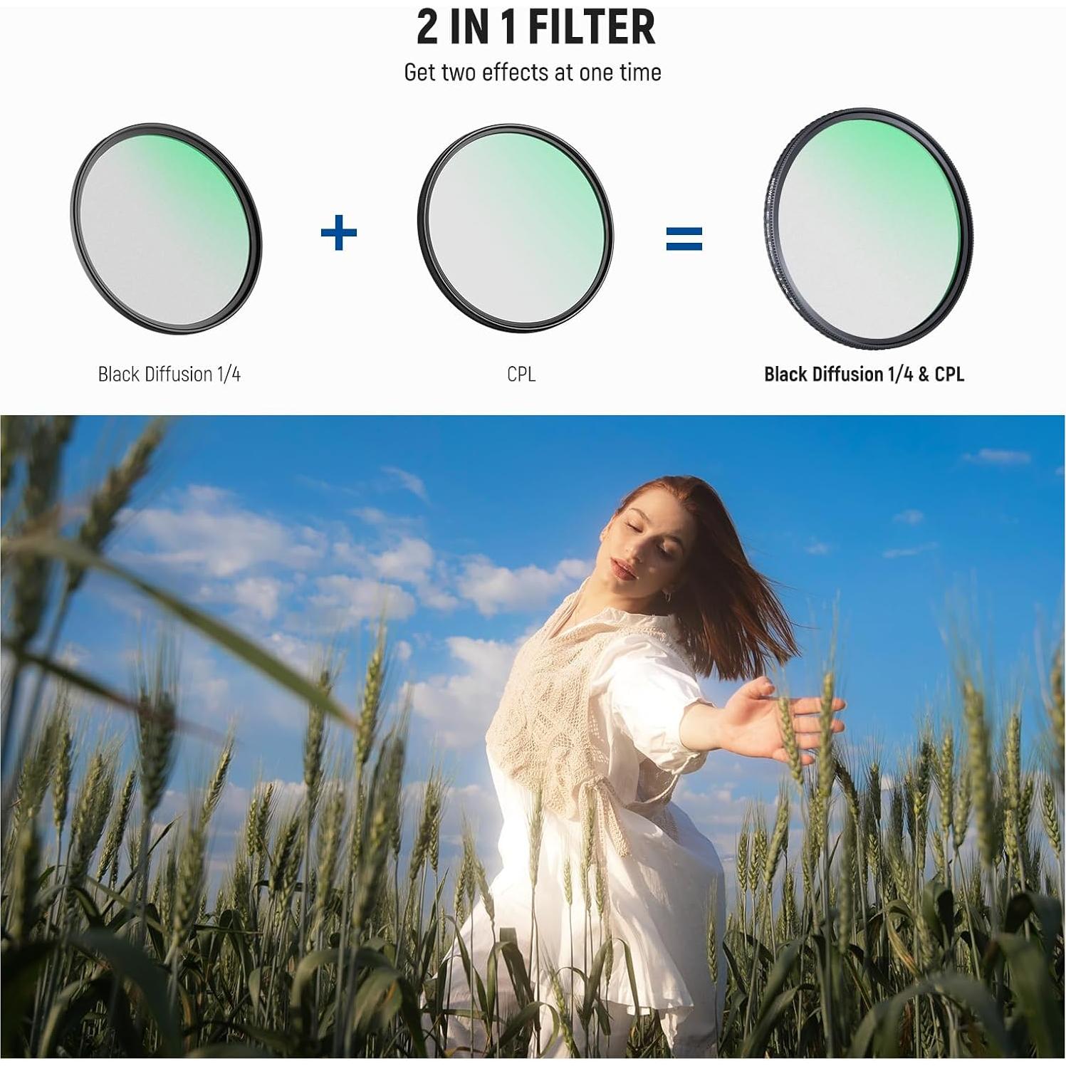 Filtro Polarizador Circular NEEWER 77mm + Difusión Negra 1/4