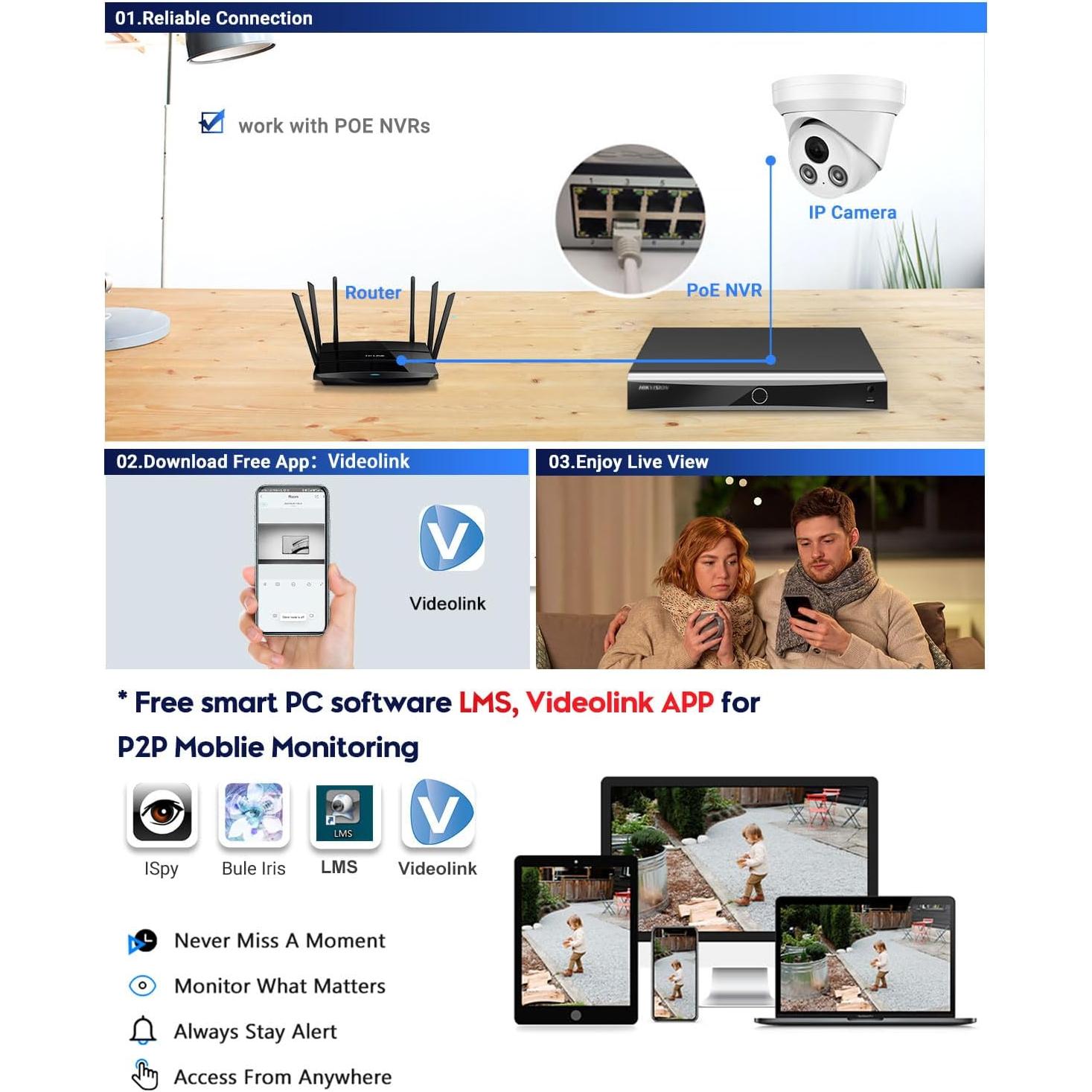 Cámara IP PoE VIKYLIN 8MP 4K Color Completo AI 30m Visión Nocturna