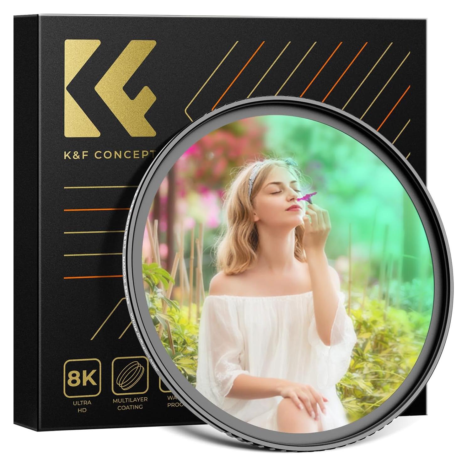 K&F CONCEPT 58mm White Pro Mist 1/4 Filter, High Definition Dreamy Soft White Diffusion Filter with 28 Layer Coatings Waterproof Scratch Resistant for Portrait/Video/Vlog Photography (Nano-X Series)