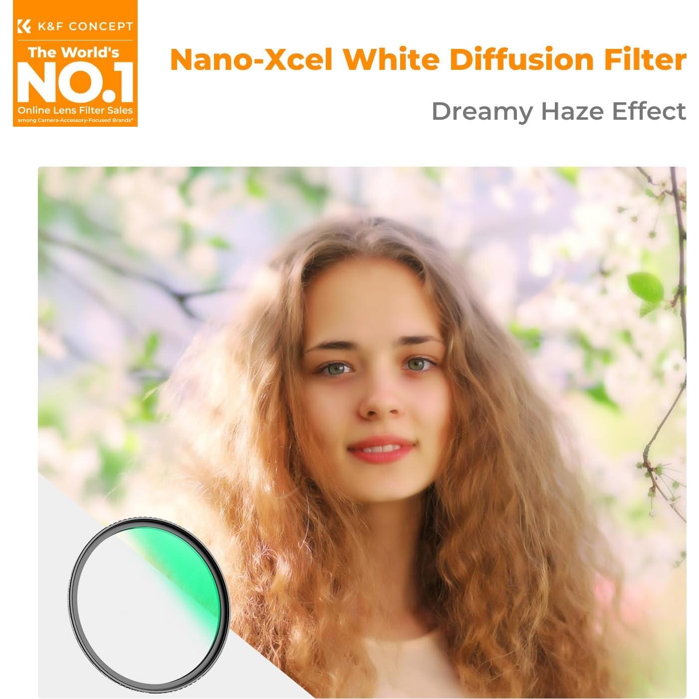 K&F CONCEPT 58mm White Pro Mist 1/4 Filter, High Definition Dreamy Soft White Diffusion Filter with 28 Layer Coatings Waterproof Scratch Resistant for Portrait/Video/Vlog Photography (Nano-X Series)