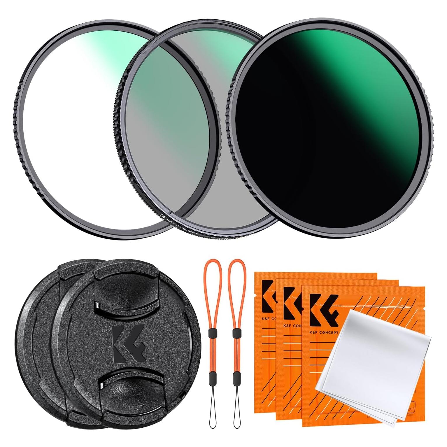 Filtro de Lente K&F Concept 55mm CPL UV ND1000 Kit