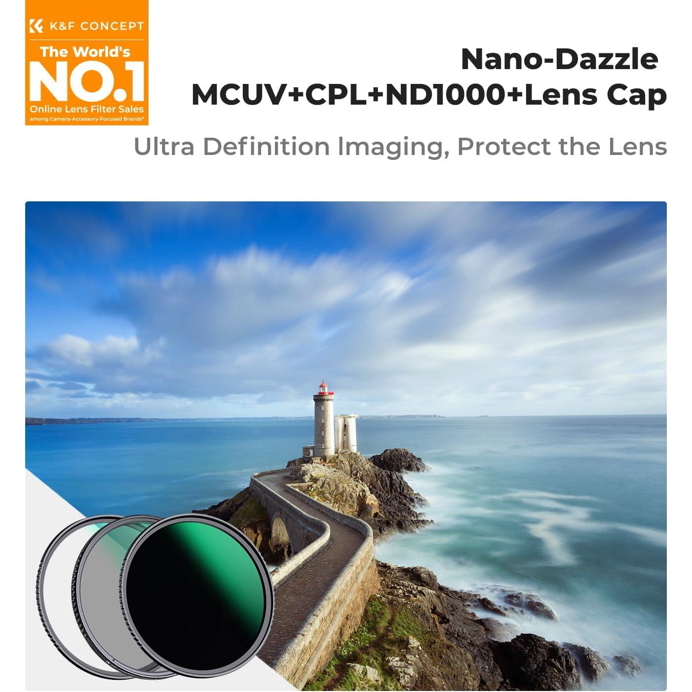 Filtro de Lente K&F Concept 55mm CPL UV ND1000 Kit