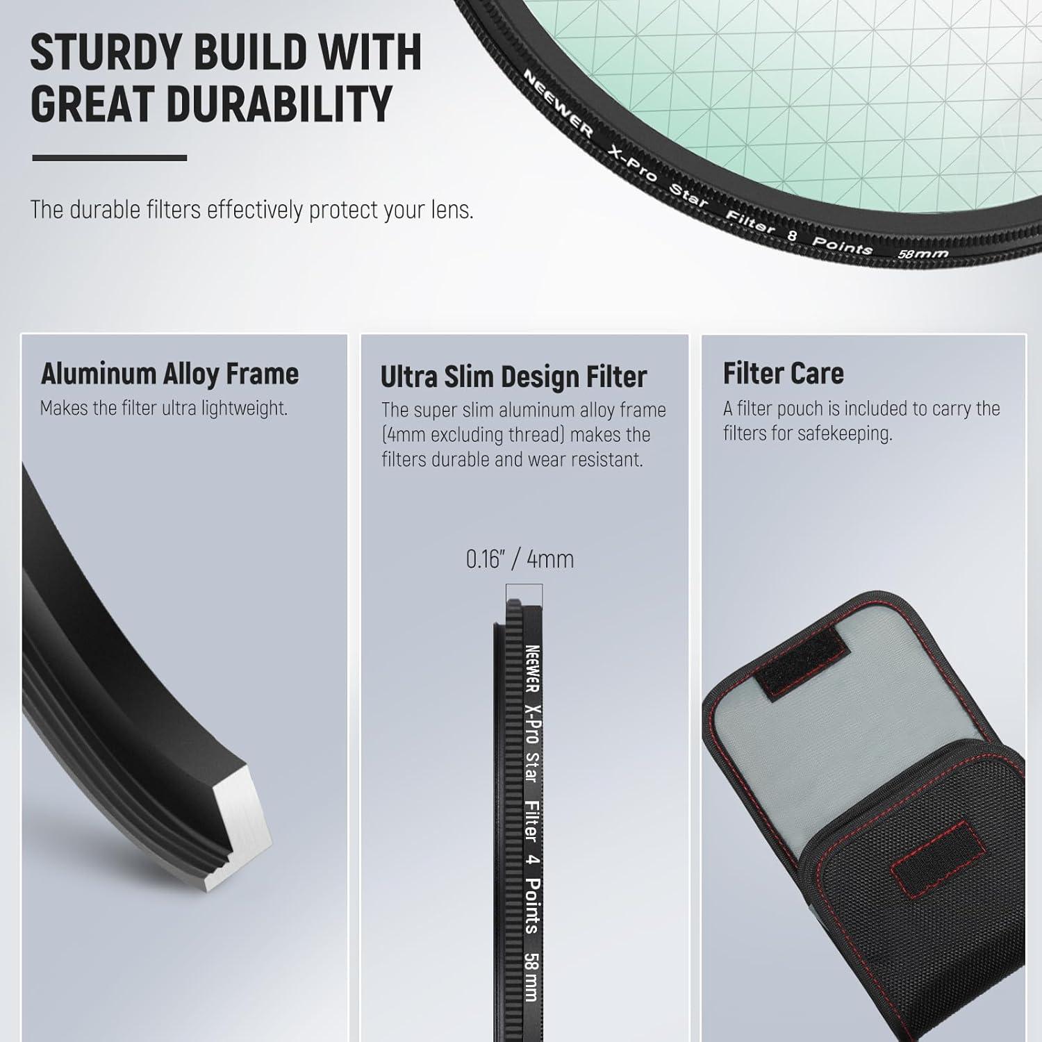 Filtro de Estrella NEEWER 58mm 4/6/8 Puntas HD Aluminio