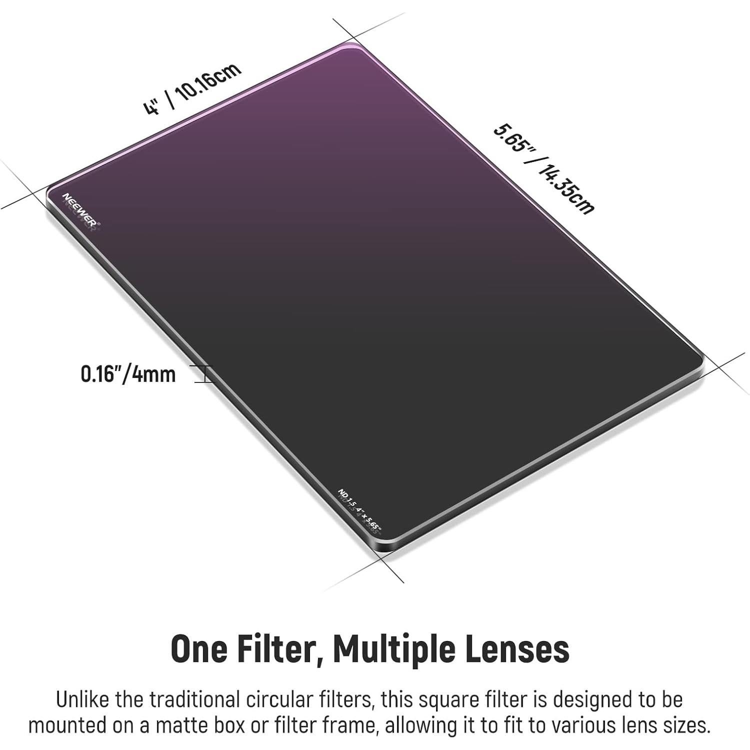 Filtro ND Cuadrado NEEWER ND1.5 4"x5.65" Doble Cara 30 Capas